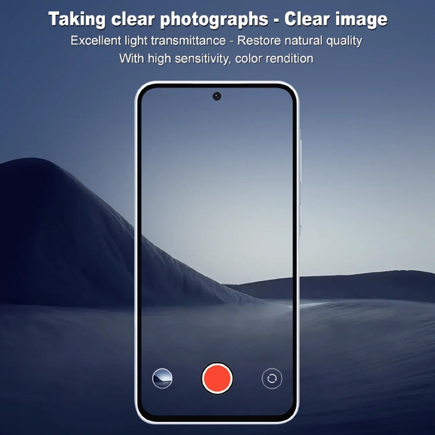 Ein Smartphone mit Text auf dem Bildschirm. Ein großer roter Kreis auf dem Bildschirm. Blauer Hintergrund.