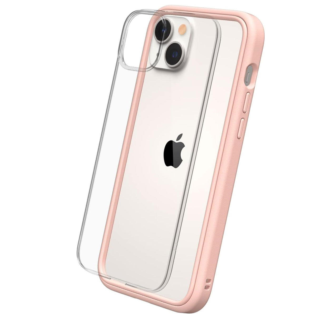 Un iPhone rosa in una custodia protettiva trasparente e rosa.