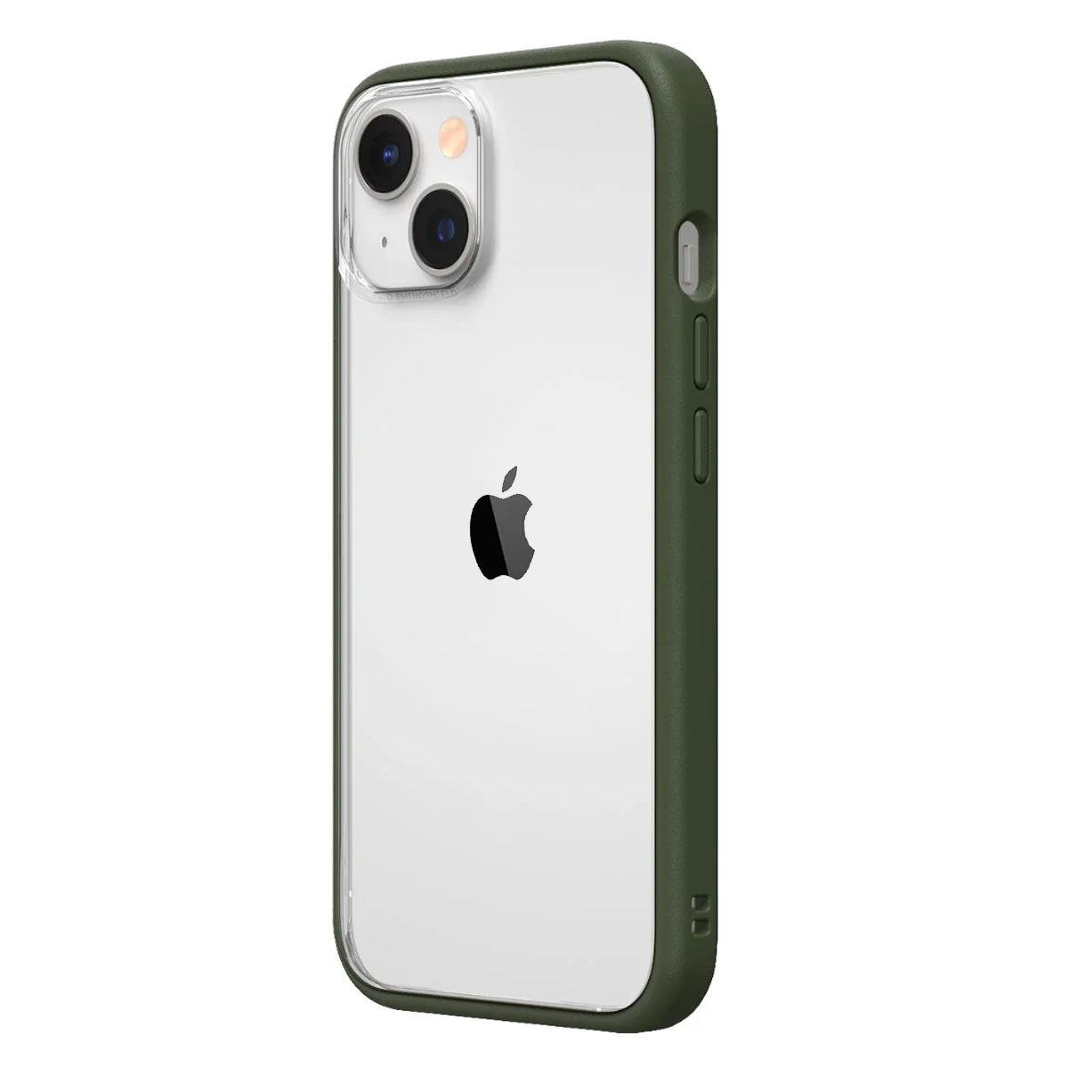 Un iPhone in una custodia verde. Il telefono ha il logo Apple visibile sul retro.