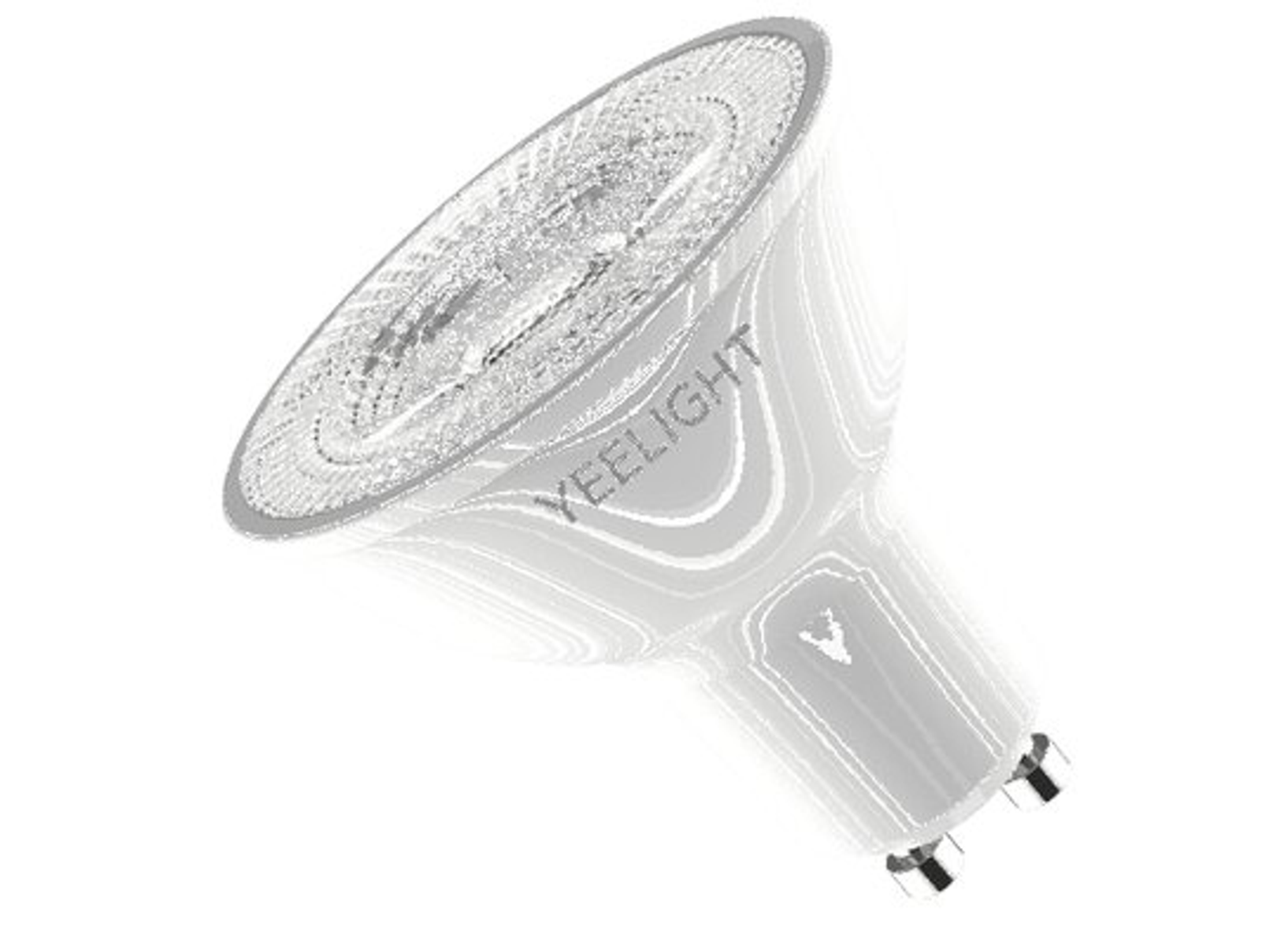 Biała i srebrna żarówka LED z logo YEE light, na białym tle.