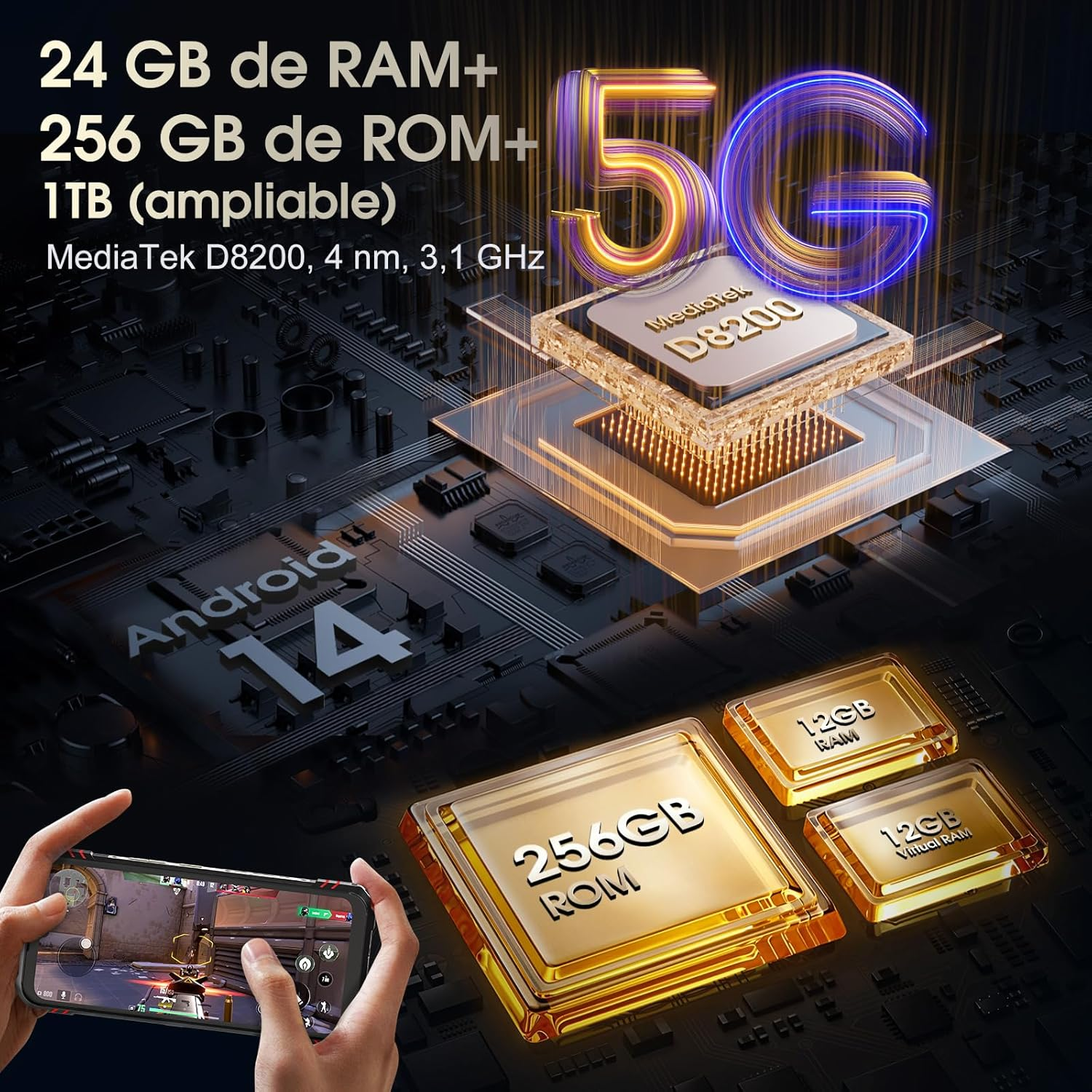 Un smartphone que demuestra sus capacidades de juego y potencia de procesamiento con 24 GB de RAM y 256 GB de ROM.