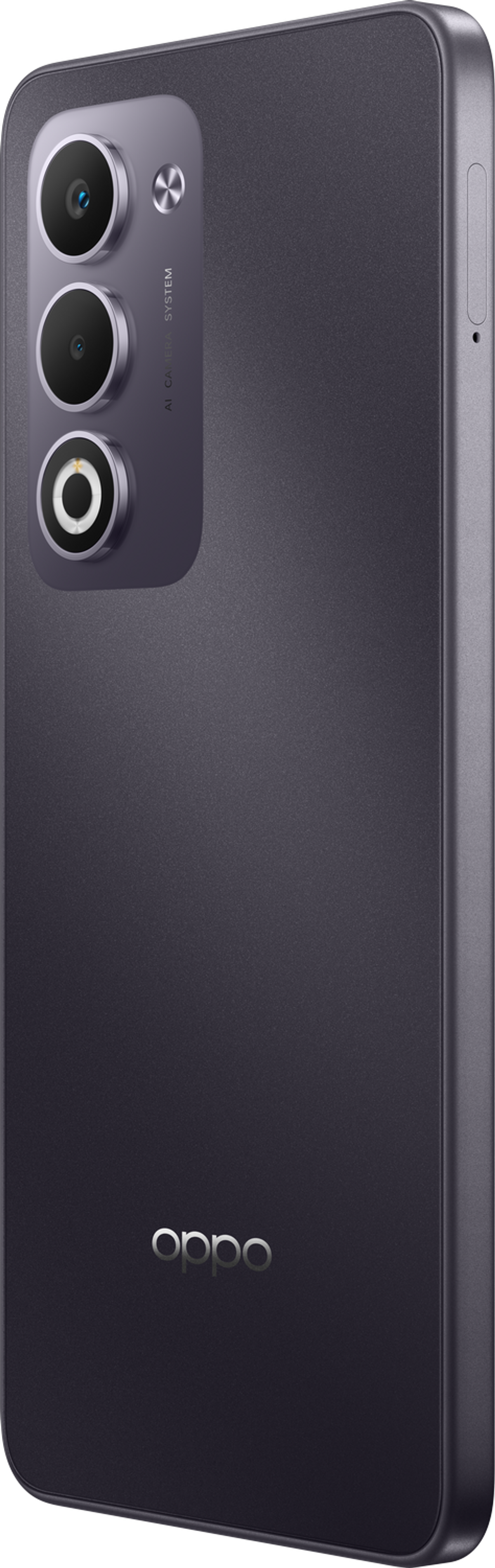 Tył smartfona. Jest ciemny, ma aparaty i logo Oppo.