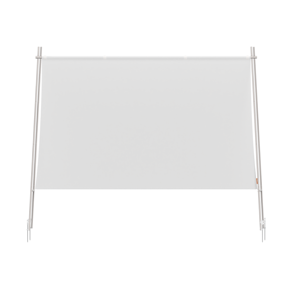Ein leerer weißer Banner, der zwischen zwei Metallstangen vor weißem Hintergrund gespannt ist.
