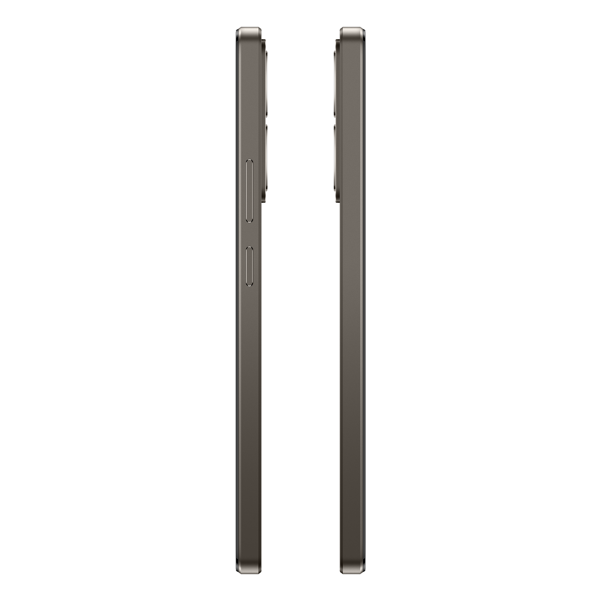 Dos bordes de un teléfono en un color oscuro. El teléfono se ve de lado.