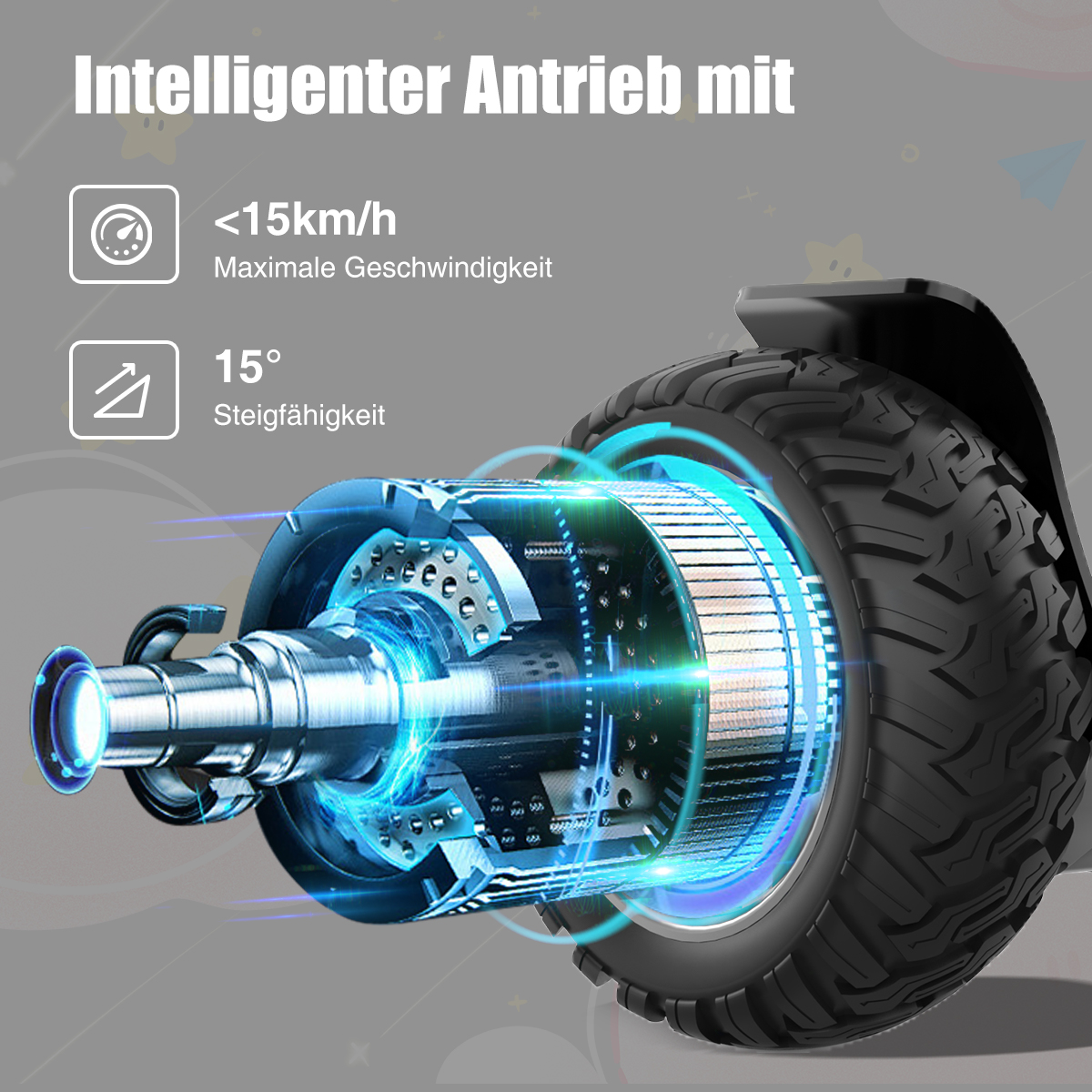 Zbliżenie pokazuje wewnętrzną strukturę opony, podkreślając elementy silnika i konstrukcję.