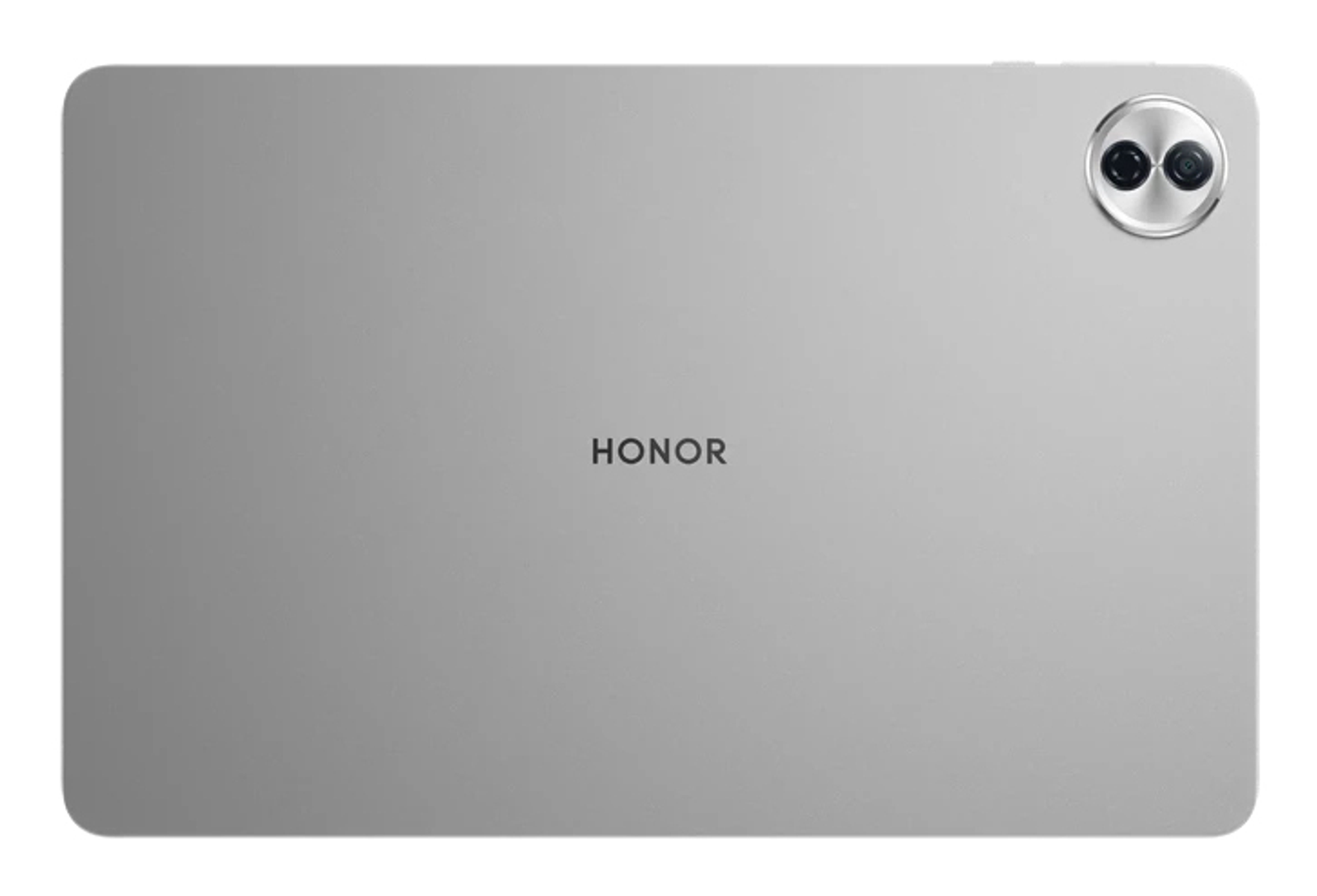 Ein graues Tablet mit einer Dual-Kamera in der oberen rechten Ecke.