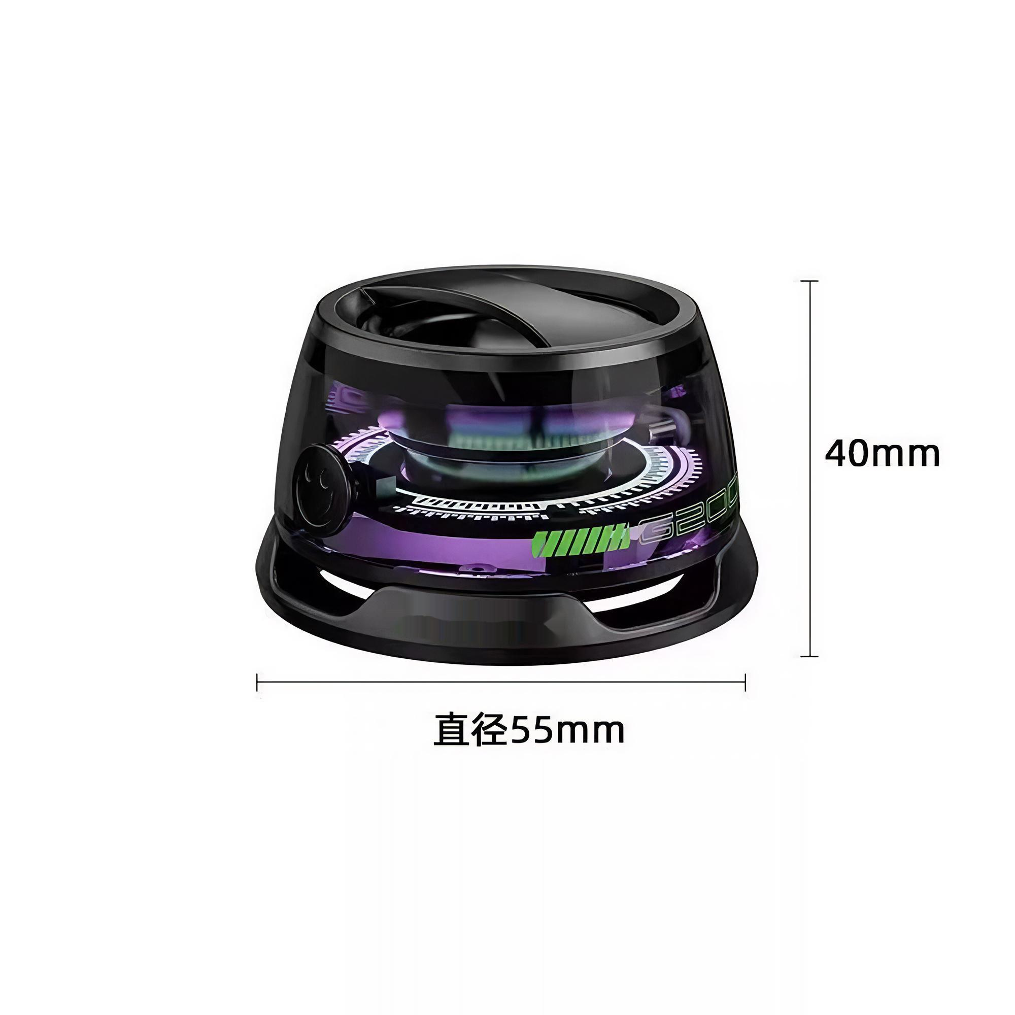 Ein schwarzes Gerät mit kreisförmigem Design mit den Maßen: 40 mm Höhe und 55 mm Durchmesser.