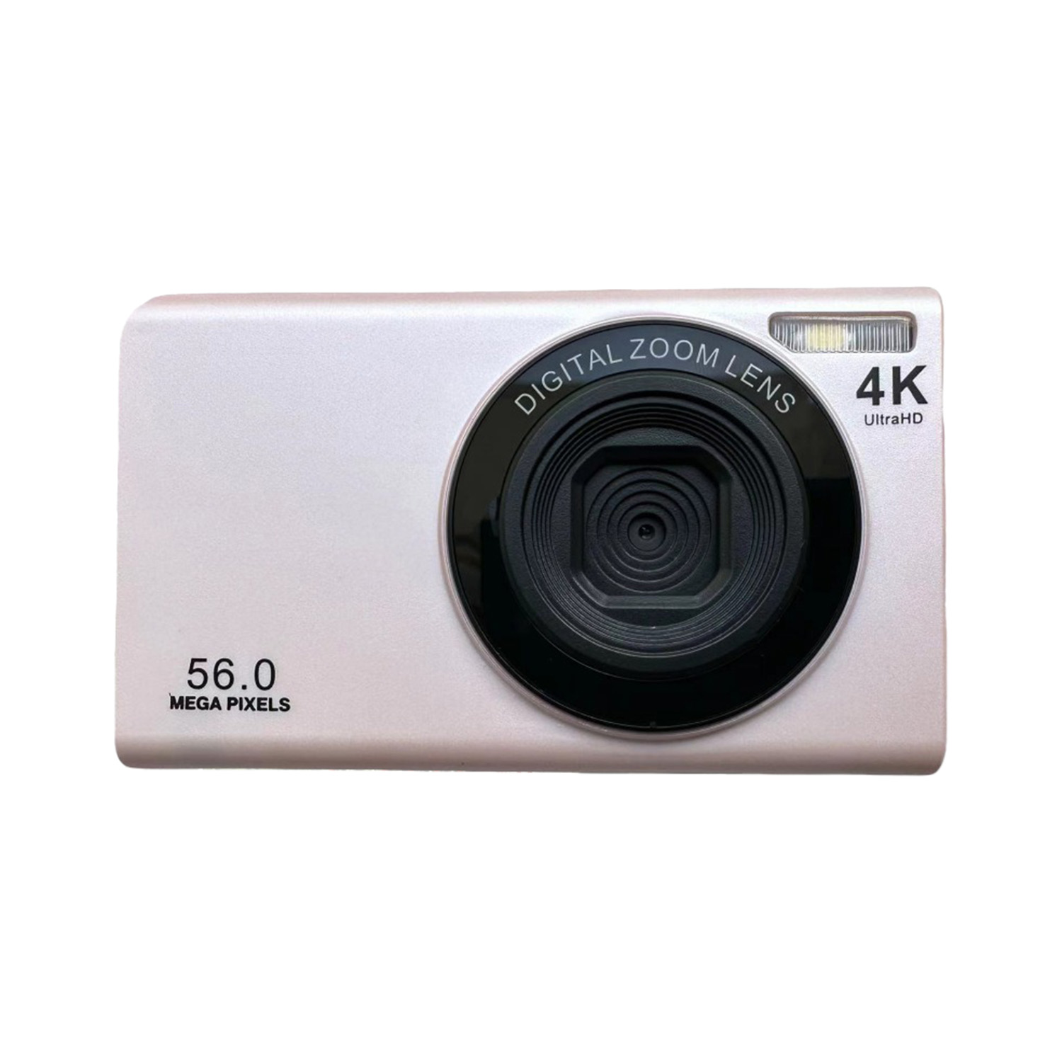 Rosa Digitalkamera mit schwarzem Objektiv, 56,0 Megapixel und 4K UltraHD.