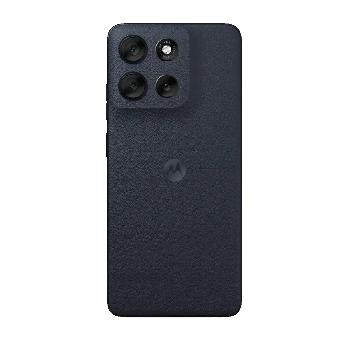 Ciemnoniebieski smartfon wyświetla unikalny, okrągły moduł aparatu z tyłu obudowy.