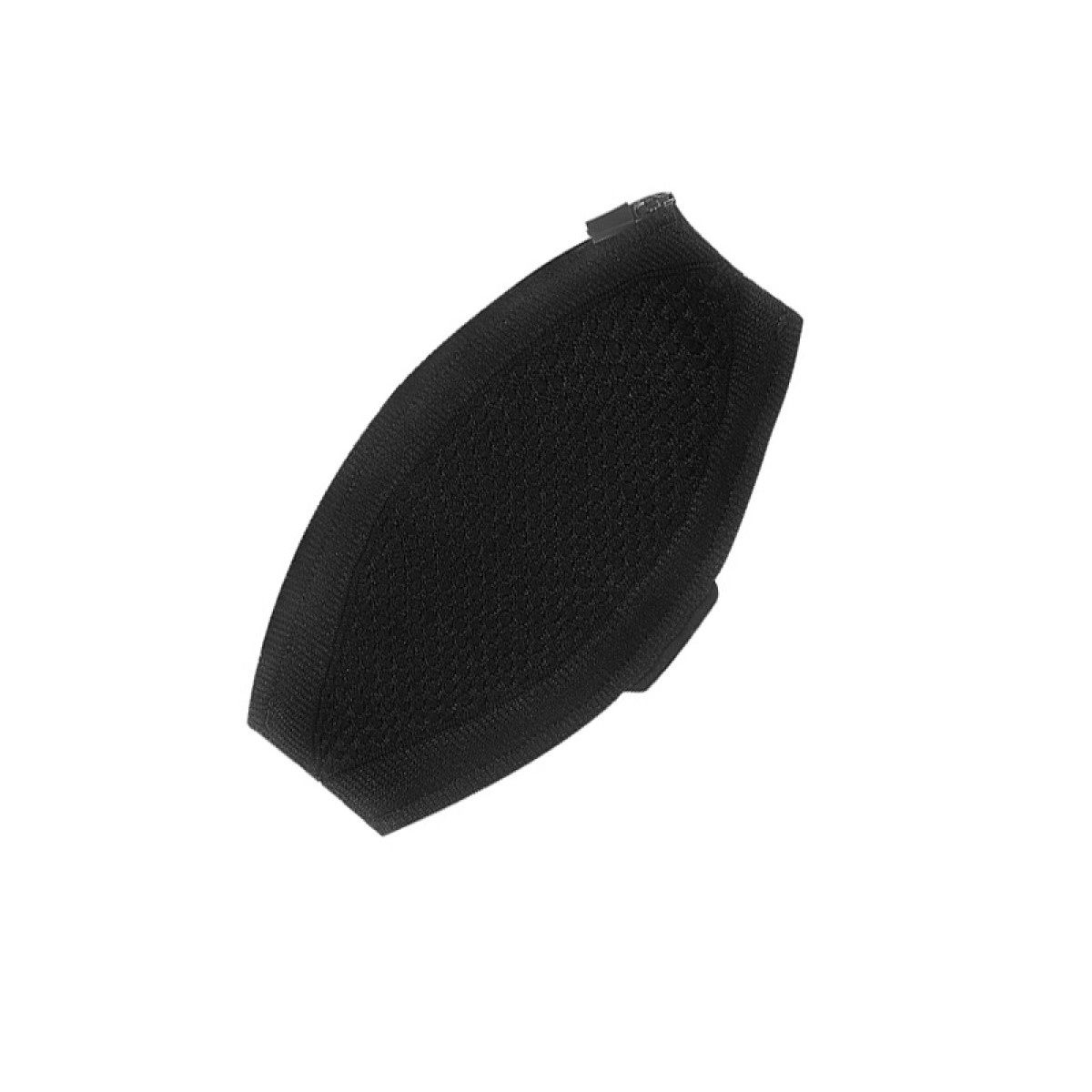 Schwarzer Kopfhörerriemen, Netzmaterial, weißer Hintergrund, schräger Winkel.
