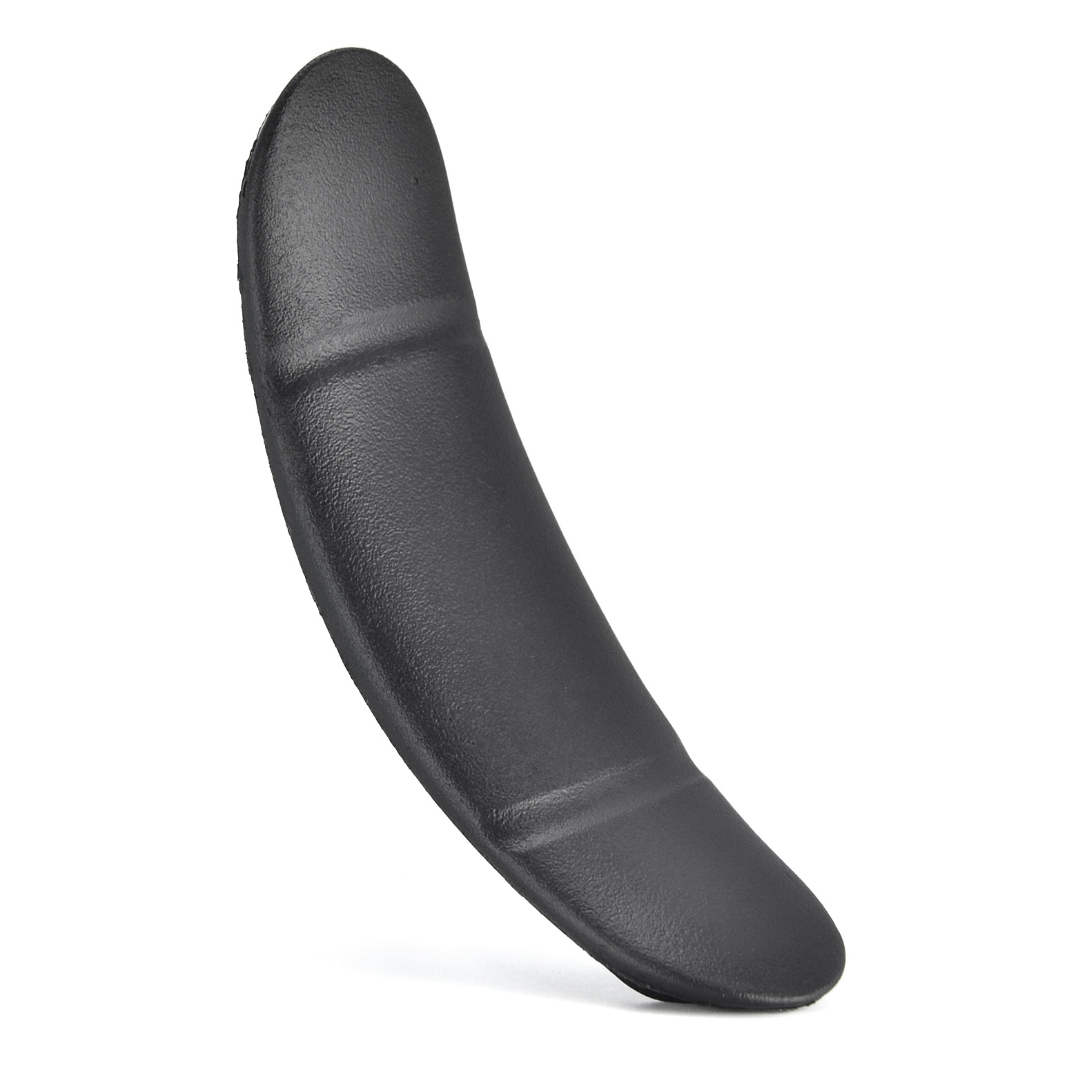 Fascia per cuffie nera con leggera curvatura, su sfondo bianco.