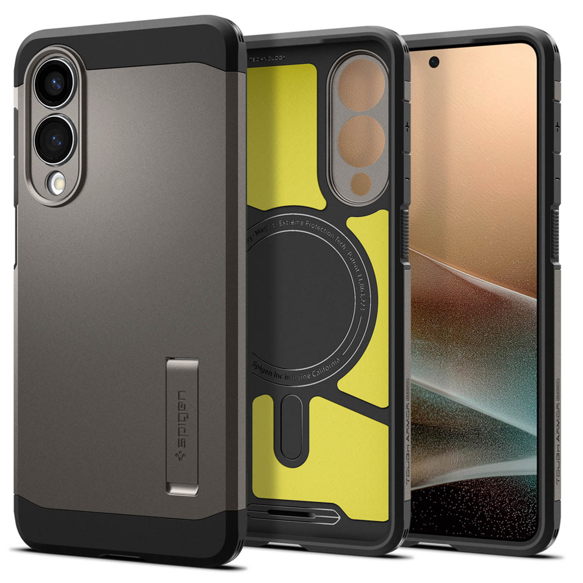 Telefoonhoesje met tweekleurig ontwerp. Spigen merk, standaard en camerabescherming.
