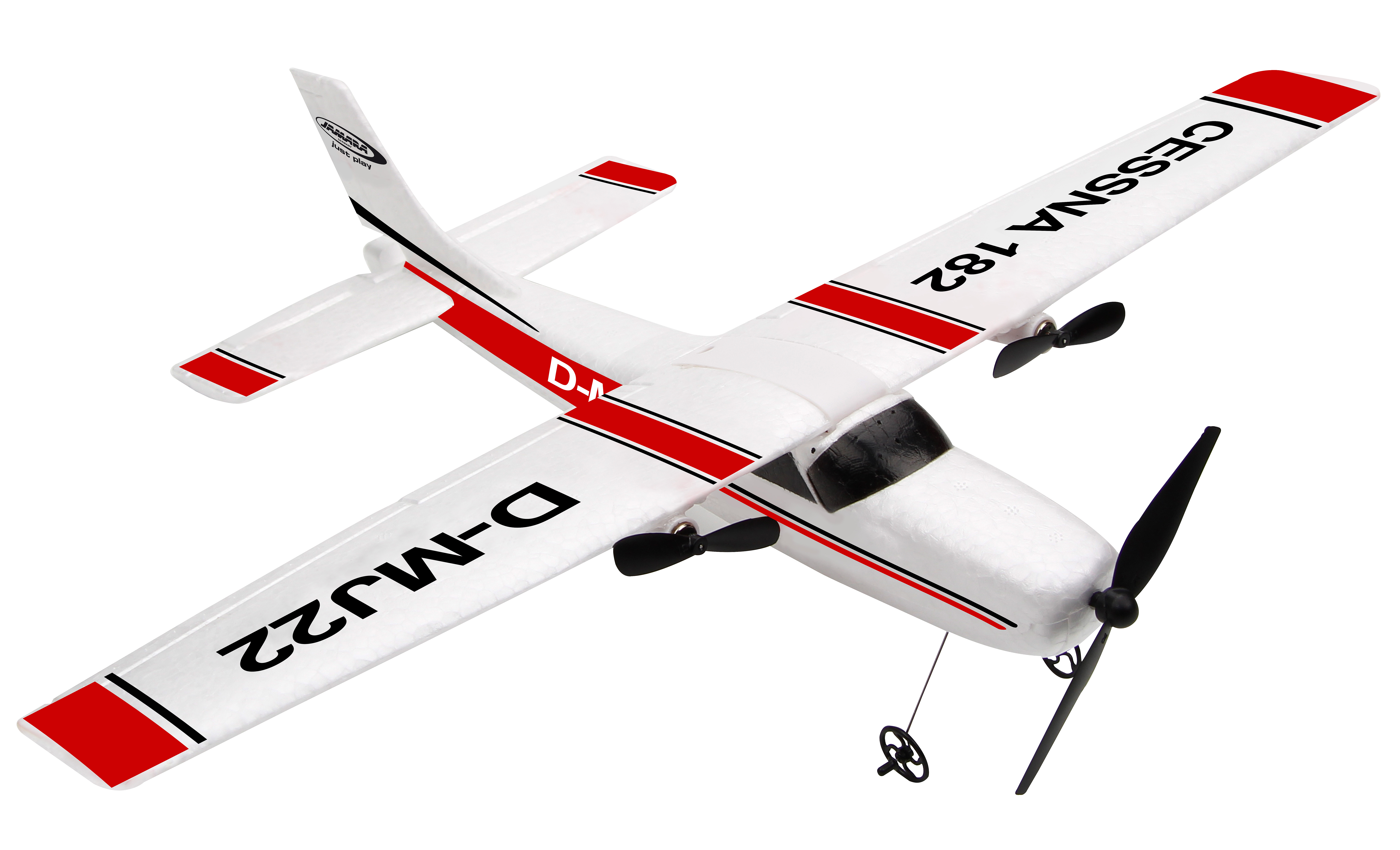 Ein weißes und rotes Spielzeugflugzeug mit der Aufschrift CESSNA 182.