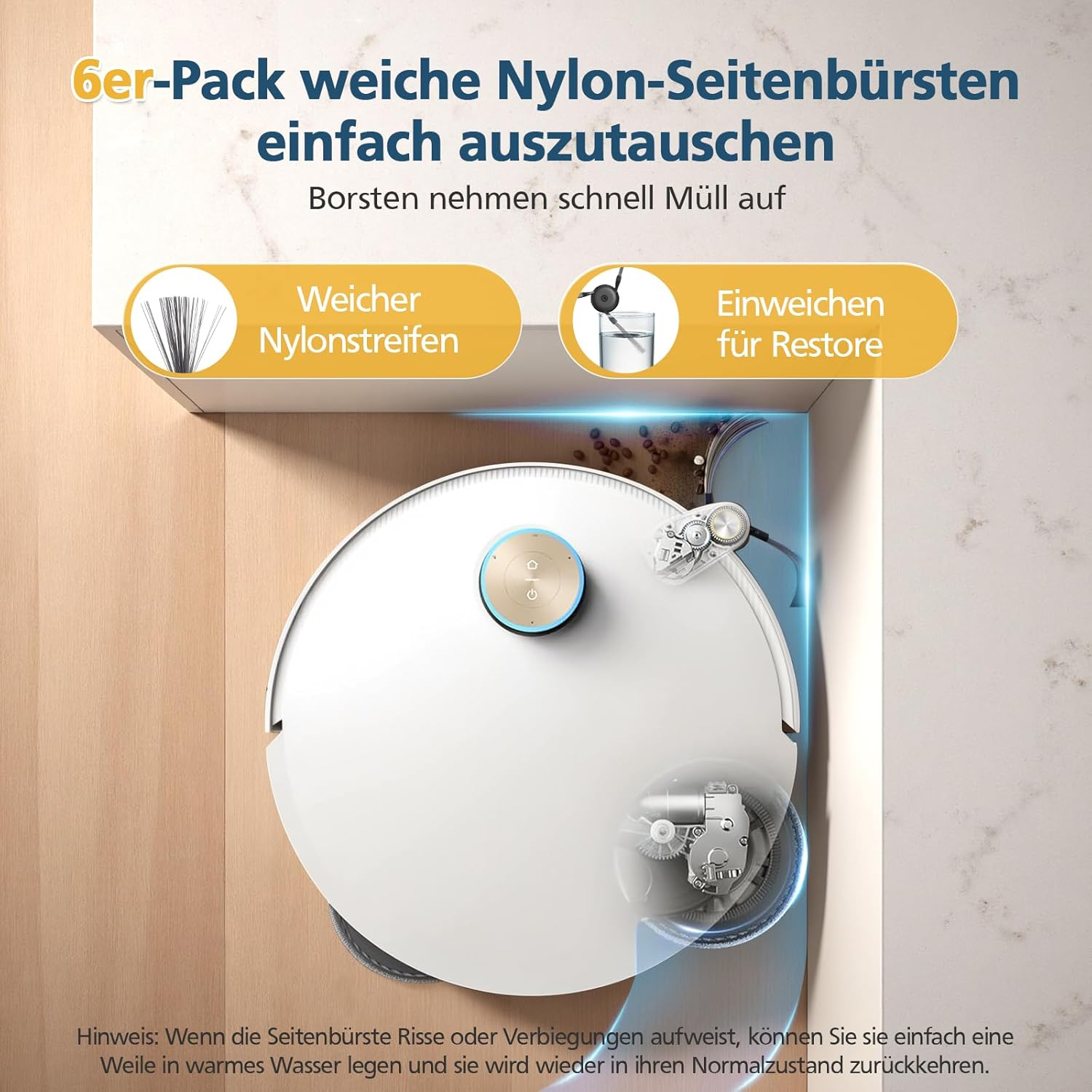 Schemat odkurzacza z wymiennymi szczotkami i instrukcjami.