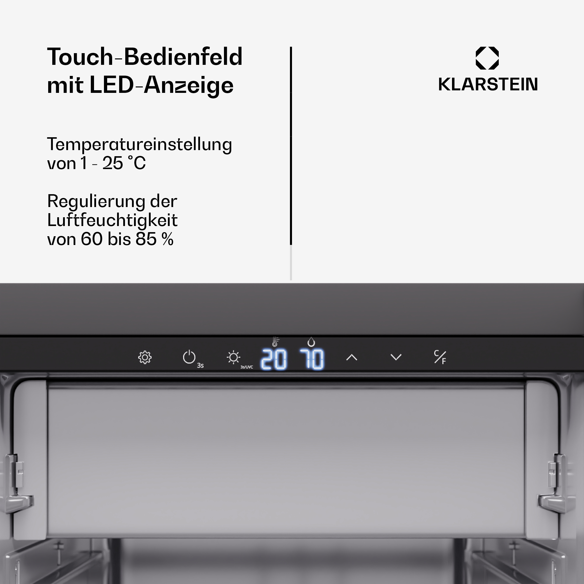 Kühlschrank-Bedienfeld mit Digitalanzeige, zeigt 20 und 70.