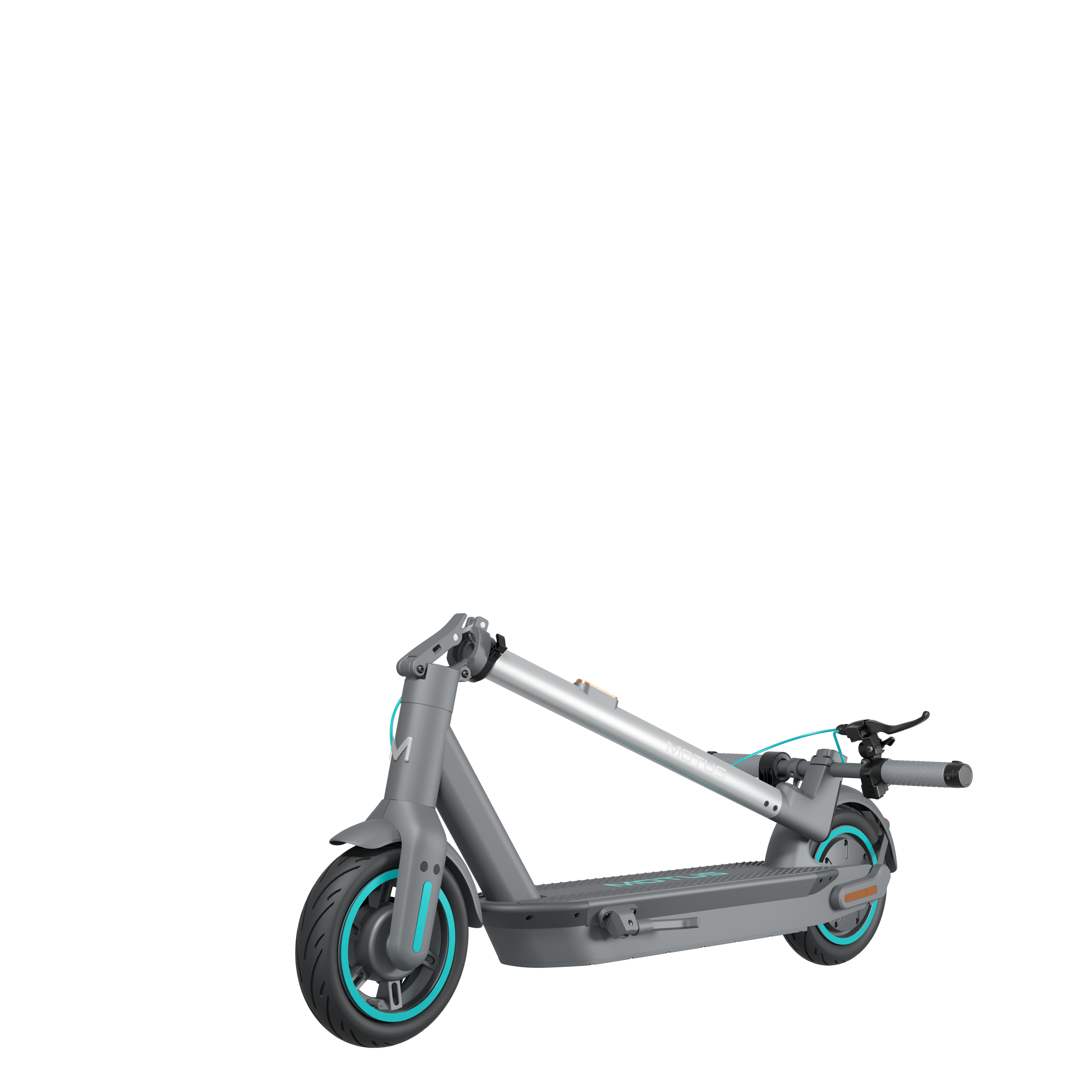 Szary skuter. Skuter ma jasnoniebieski i srebrny schemat kolorów. Czarne tło.