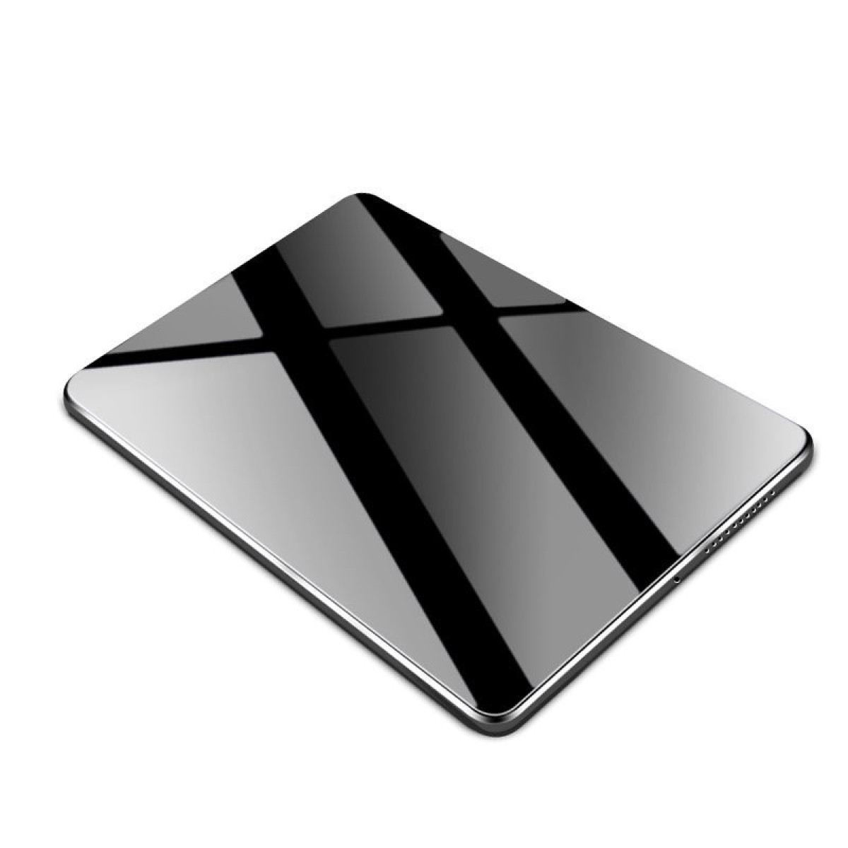 Odbijająca, prostokątna powierzchnia z kątowymi odbiciami światła. Powierzchnia wydaje się być lekko podniesiona.