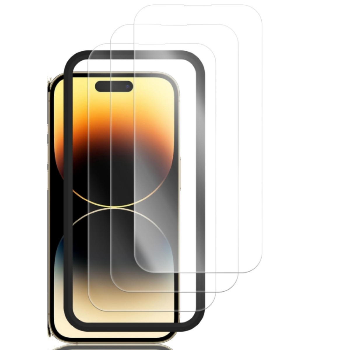Telefono con protezioni schermo. Il telefono è oro e le protezioni sono trasparenti.