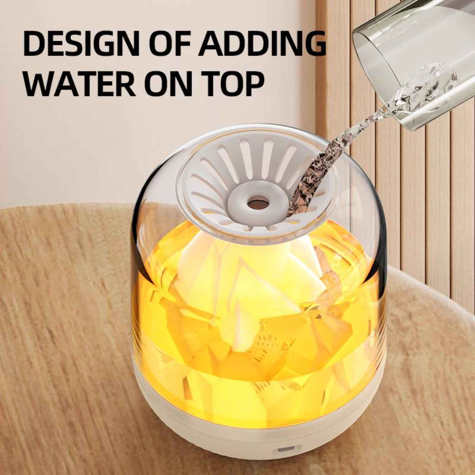 Ein Luftbefeuchter wird aus einem transparenten Behälter mit Wasser gefüllt.