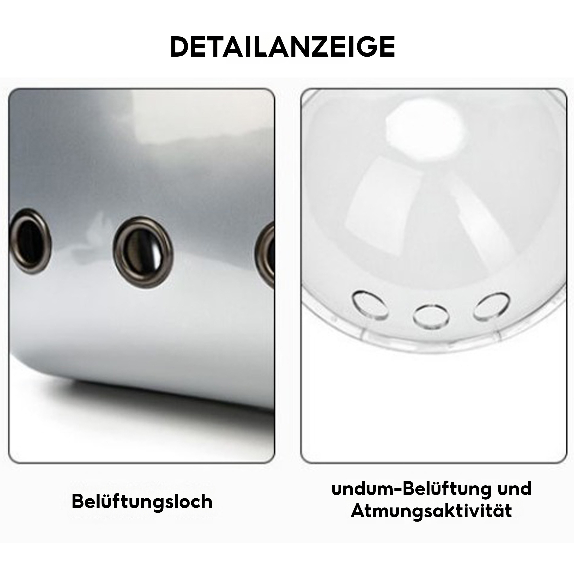 Detailaufnahmen des Haustierrucksacks, die Belüftungslöcher und das Blasenfenster zeigen.