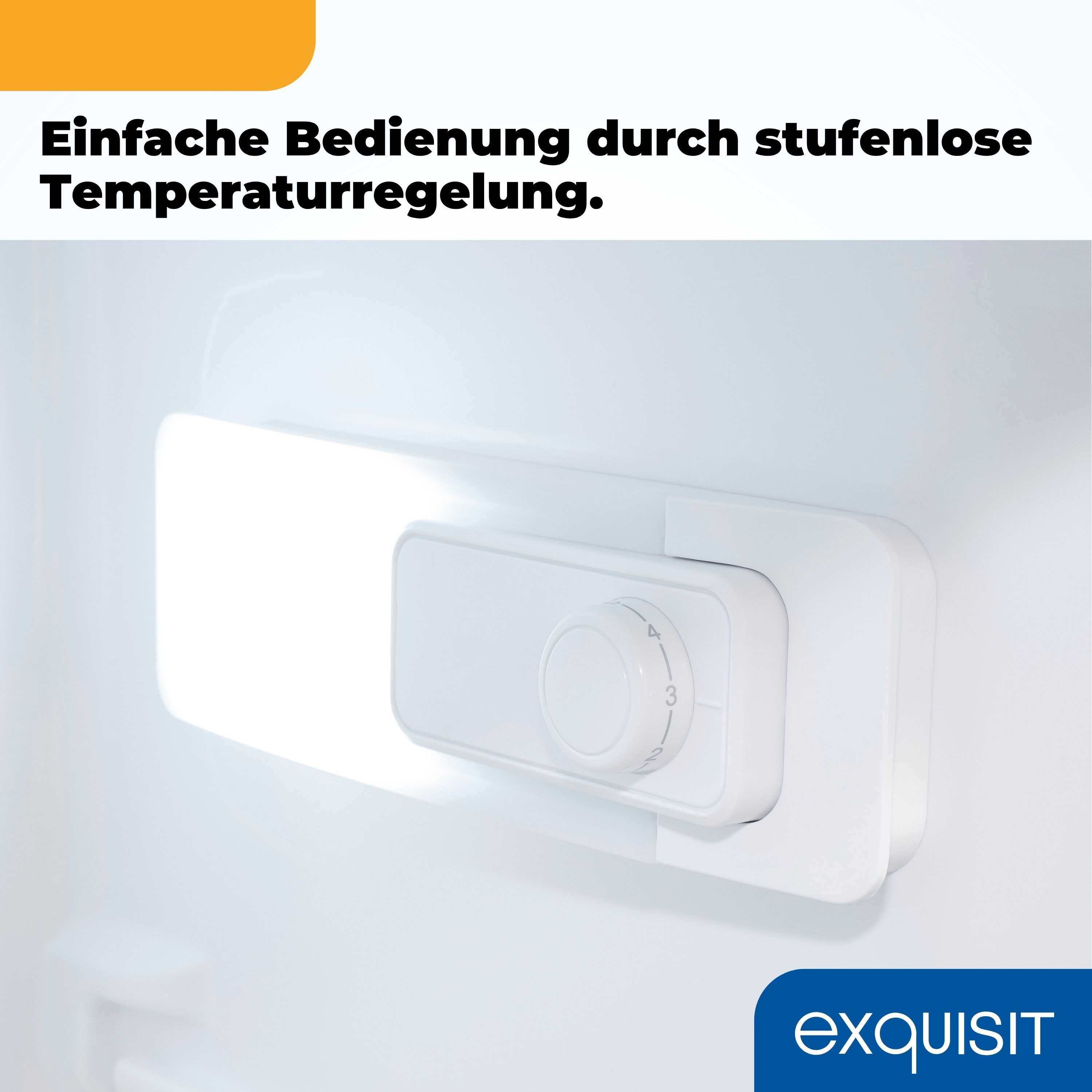 Weißer Kühlschrankinnenraum mit Temperaturregler.