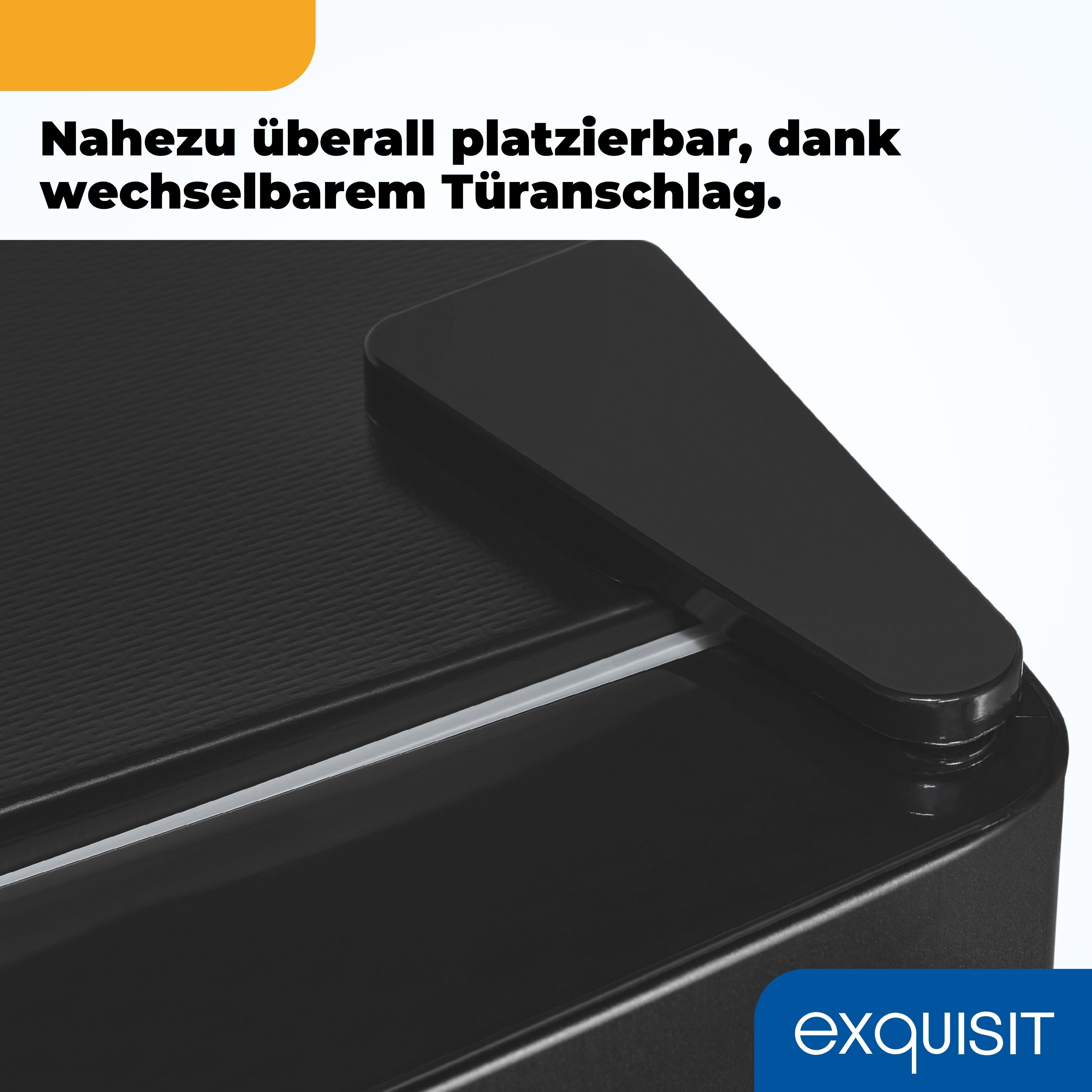 Nahaufnahme einer schwarzen Schrankecke mit Türscharnier.
