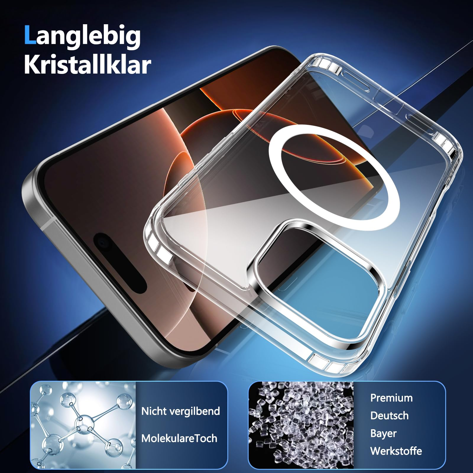 Handyhülle mit Telefon darin. Text über die Hülle.