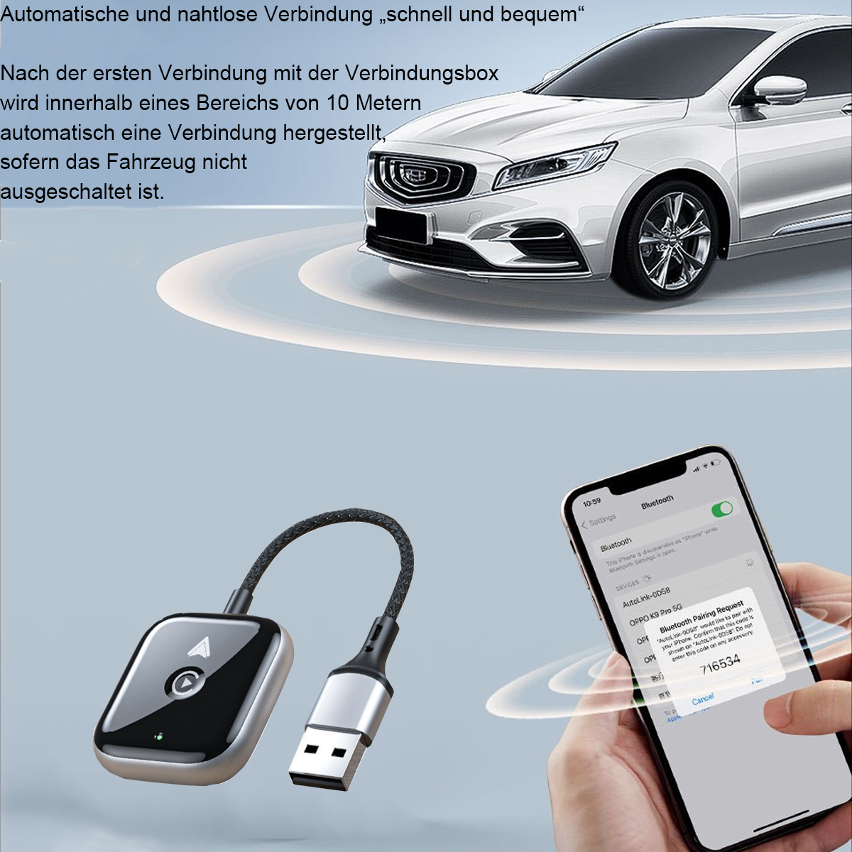 2 in 1 Mini Draadloze Carplay Adapter voor Nissan Micra 2017-2023, Snel