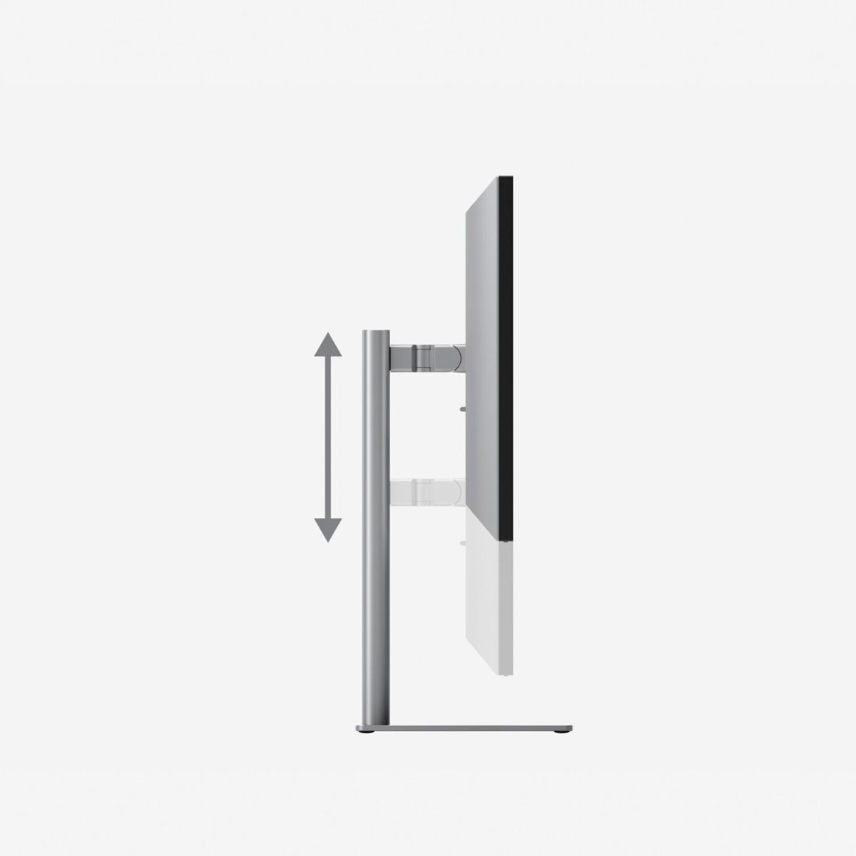 Monitor con regolazione dell'altezza, che mostra il movimento verticale su sfondo bianco.