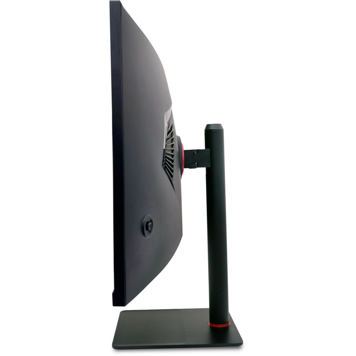 Czarny monitor z boku na białym tle.