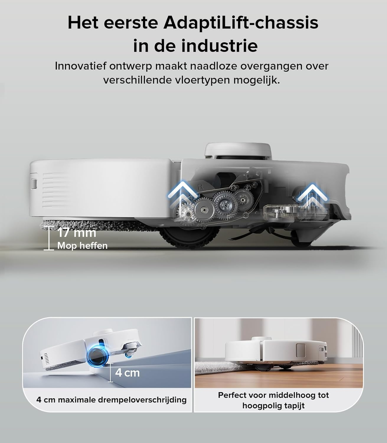 Close-up van robotstofzuiger. De robotstofzuiger heeft een gedetailleerd intern zicht.