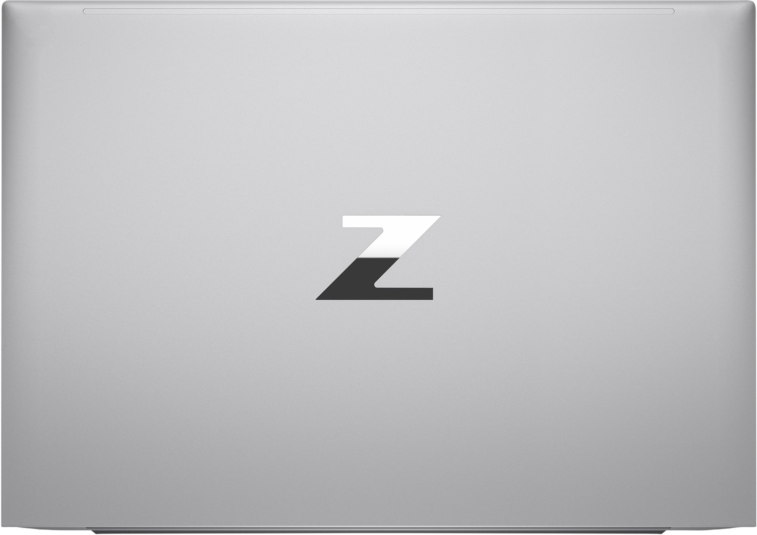 Widok z góry na srebrny laptop. Pokrywa ma białe i czarne logo 'Z'.