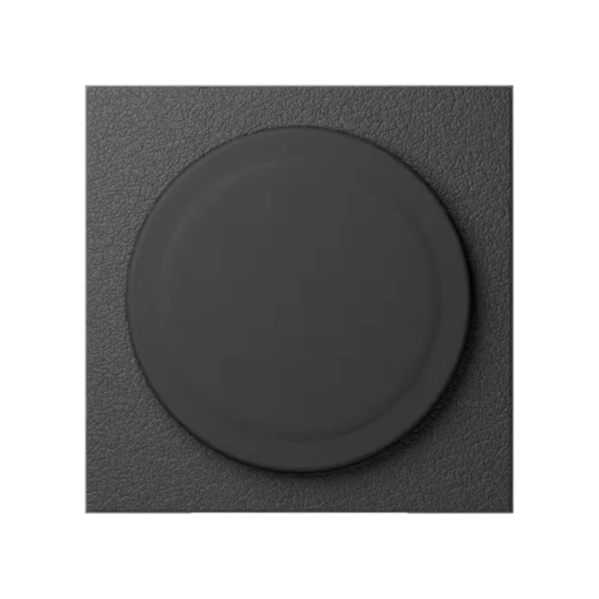 Schwarzes, kabelloses Ladegerät. Es ist quadratisch mit kreisförmiger Ladefläche.