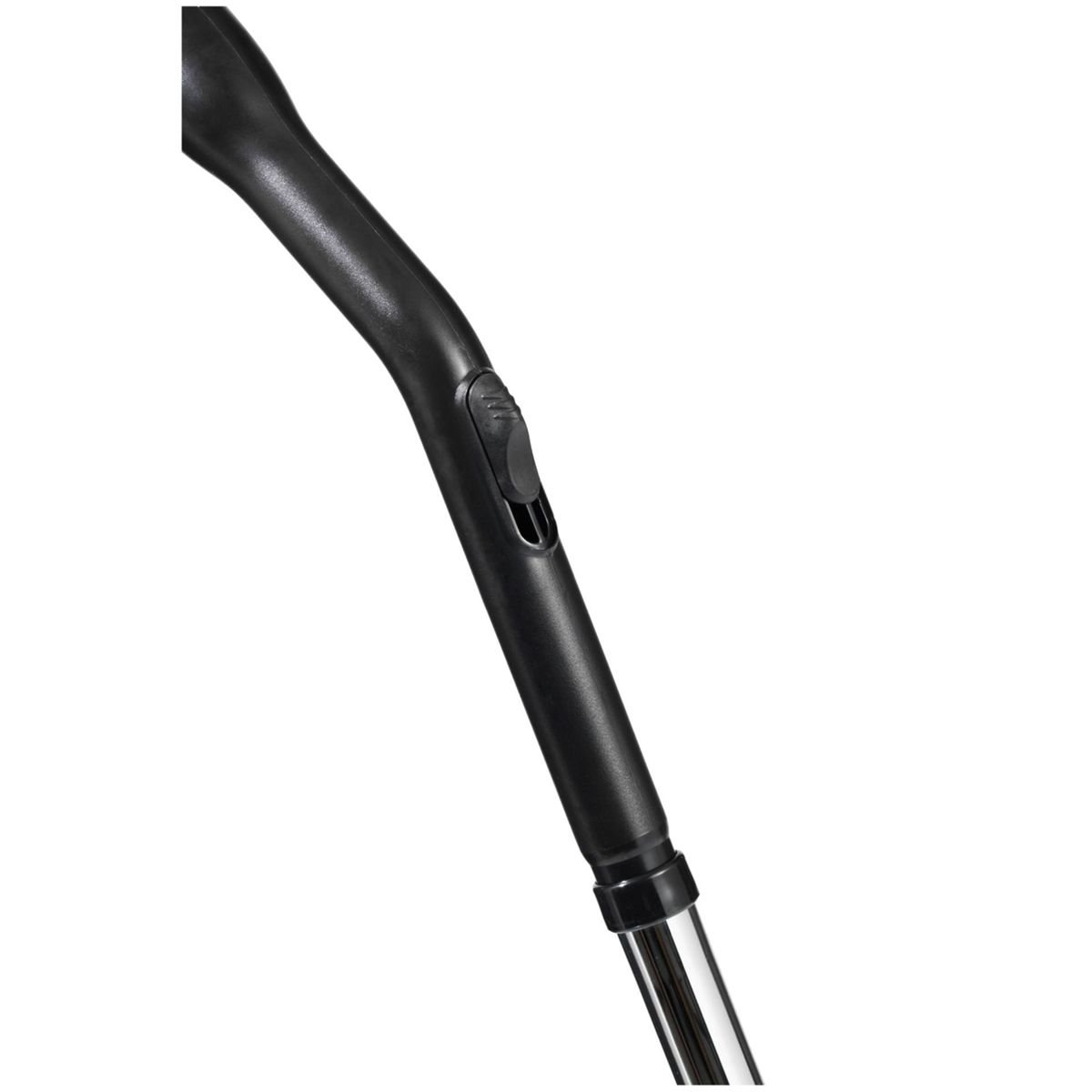 Czarny uchwyt odkurzacza z przyciskiem na białym tle.