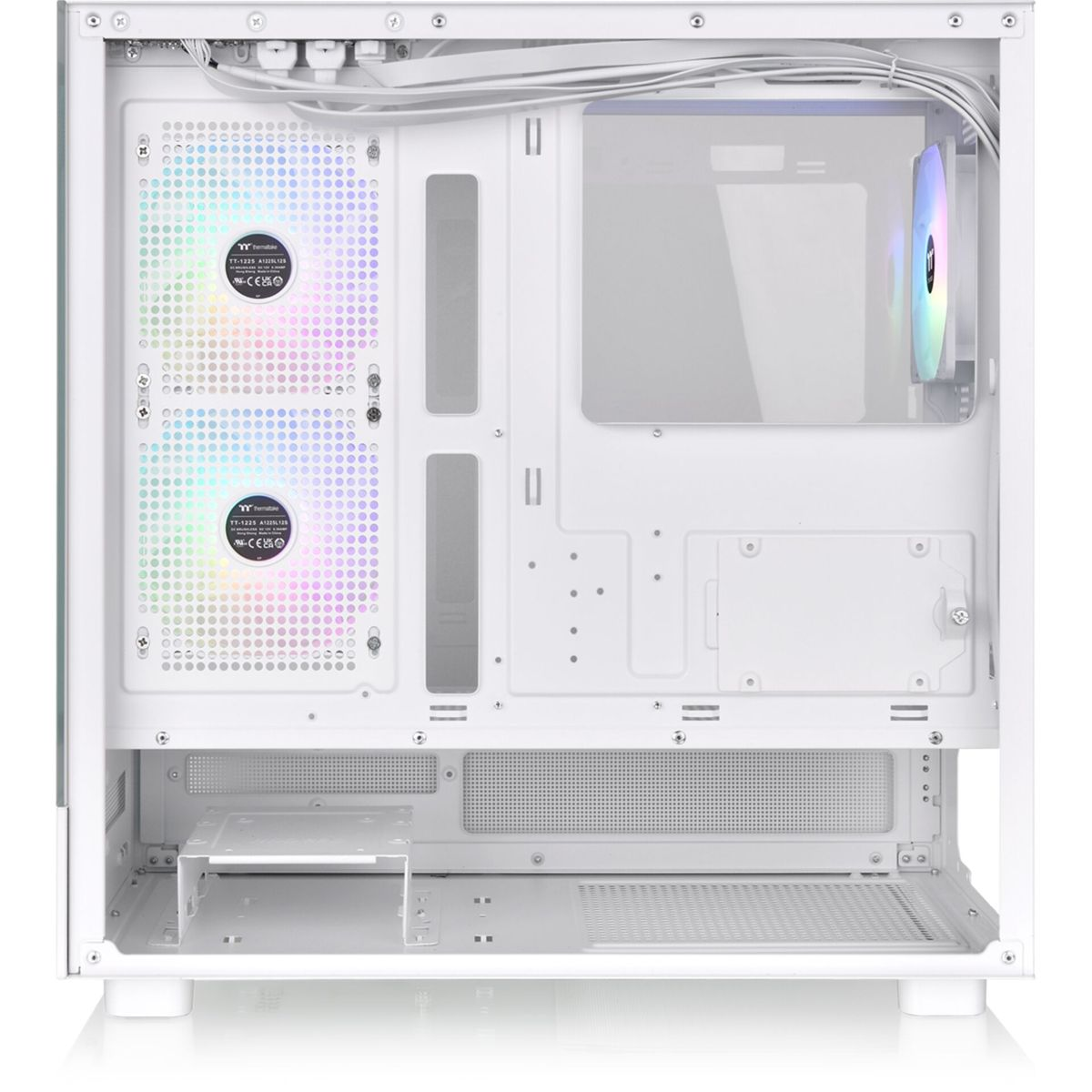 Un case per computer bianco con componenti interni visibili.