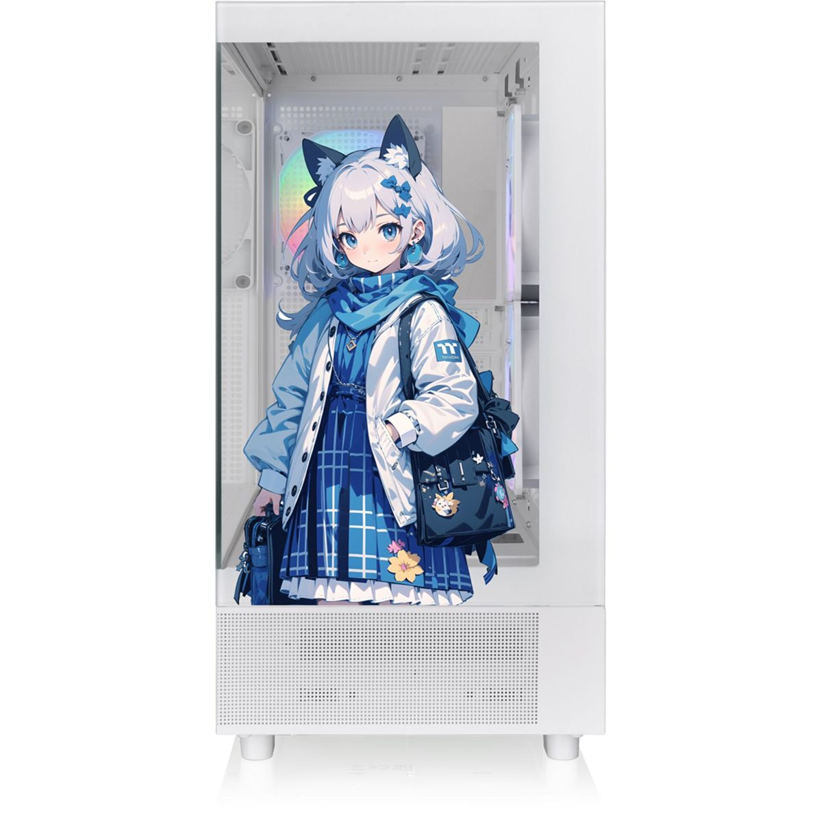 Case per computer bianco con una ragazza dei cartoni animati sopra.