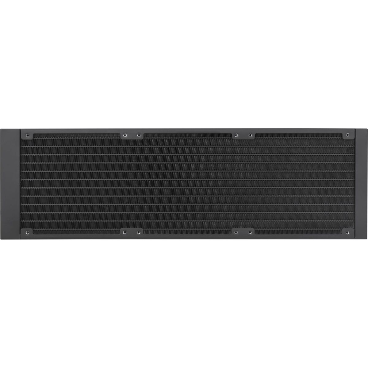 Długi czarny radiator z wieloma otworami na śruby, widok z góry.