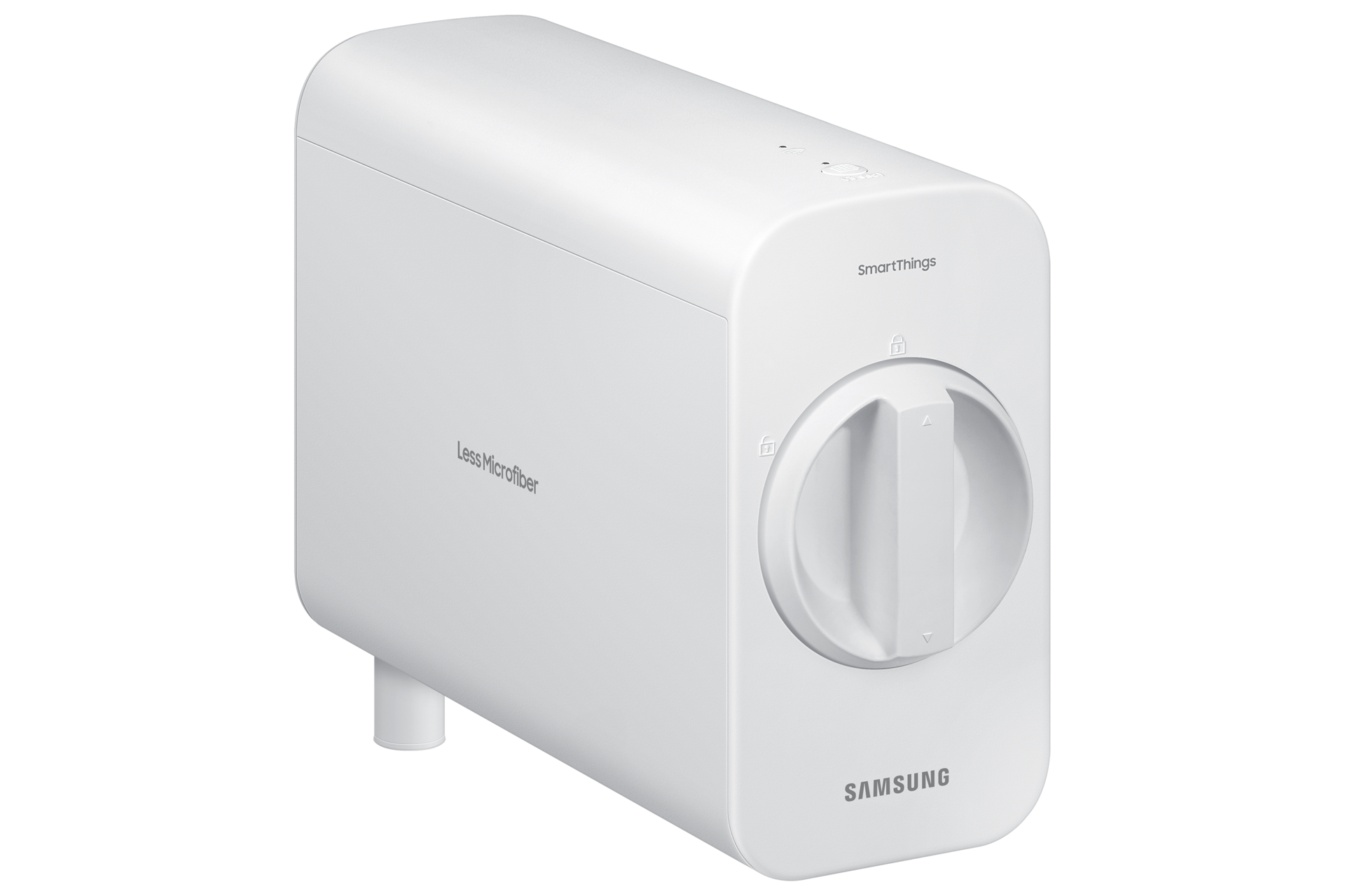 Dispositivo de filtro de agua blanco con dial y el logotipo de Samsung SmartThings.