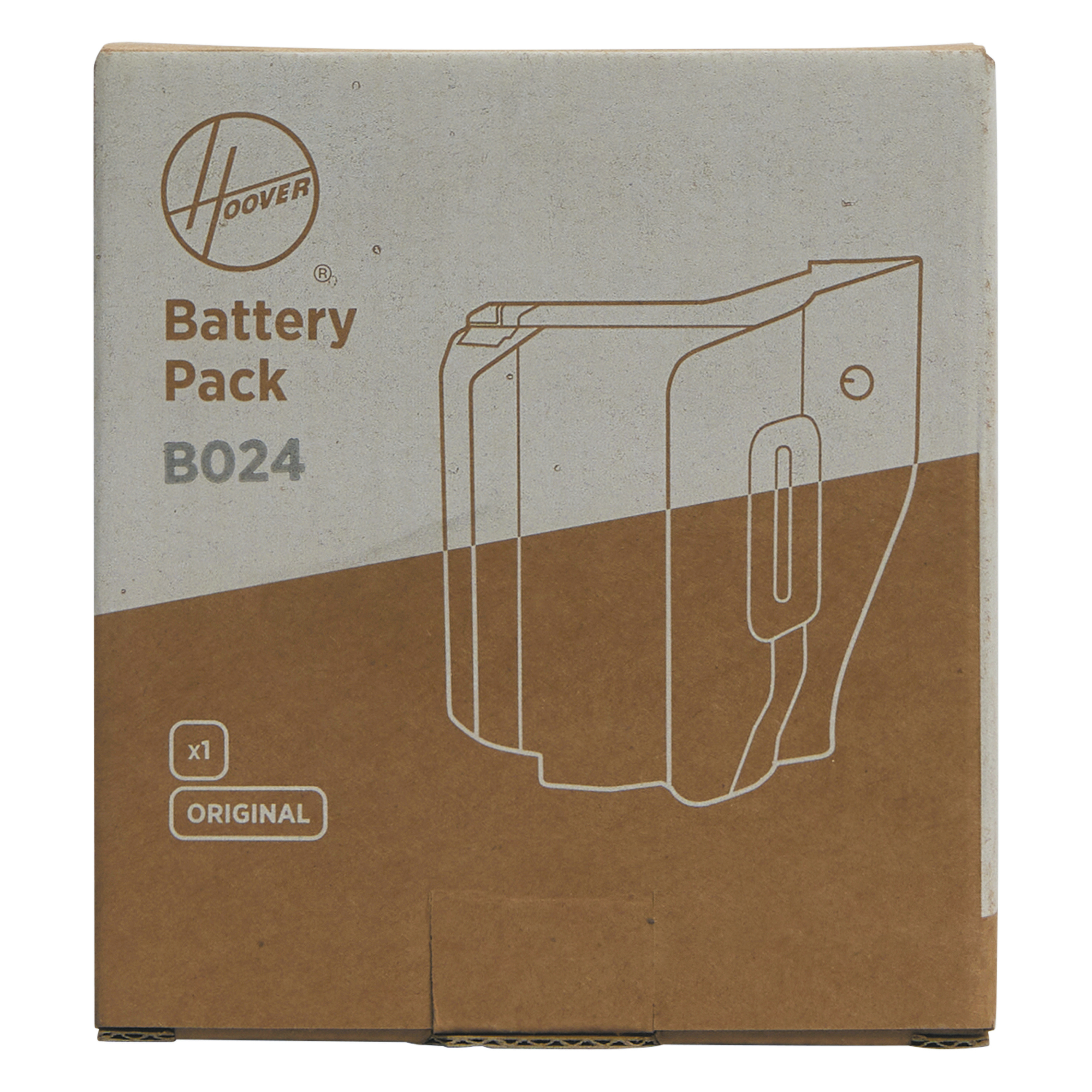 Pudełko Hoover Battery Pack B024, brązowe z rysunkiem produktu. Widoczne logo Hoover.