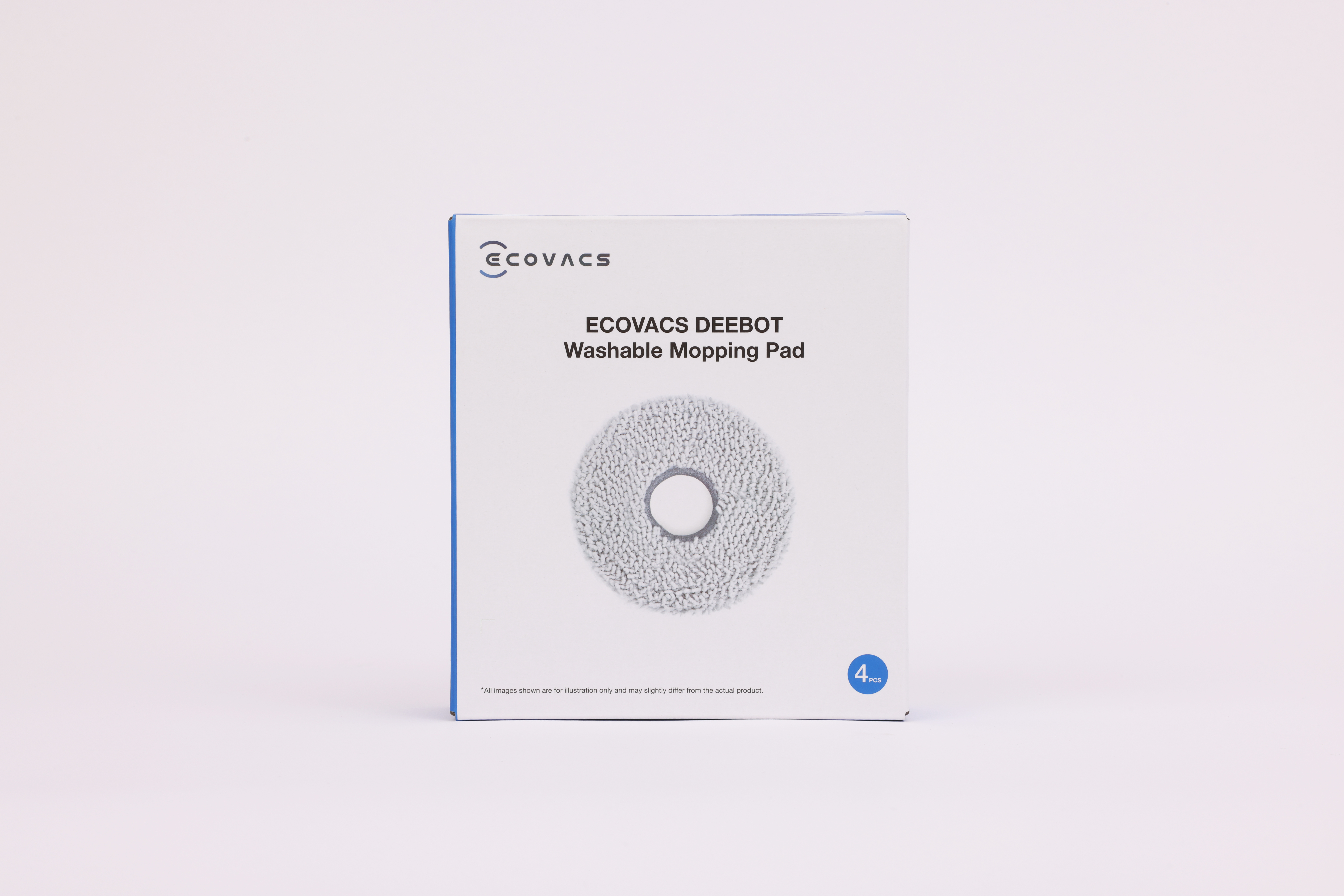 Białe pudełko z tekstem ECOVACS DEEBOT Washable Moping Pad. 4 wkładki w środku.