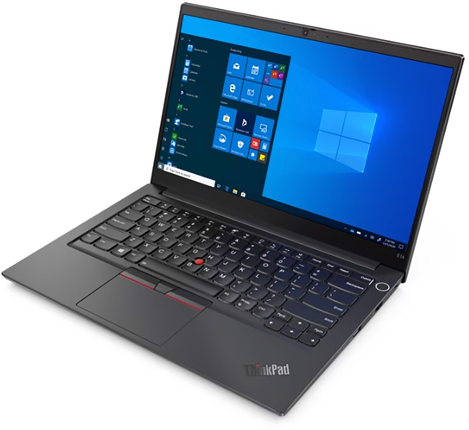 Laptop with a black frame, keyboard, touchpad and a Windows interface displayed on the screen.