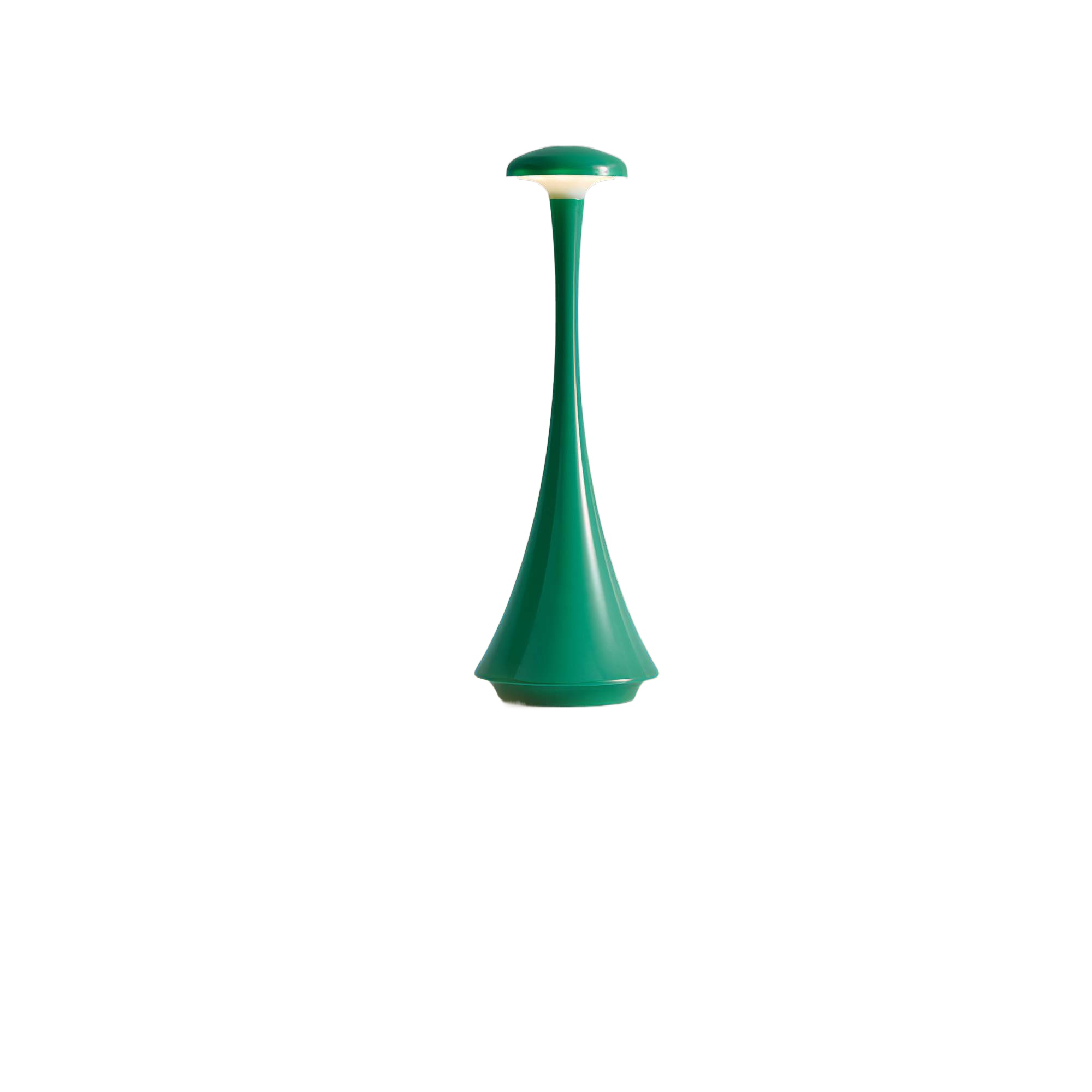 Eine grüne moderne Schreibtischlampe auf weißem Hintergrund mit abgerundeter Oberseite.