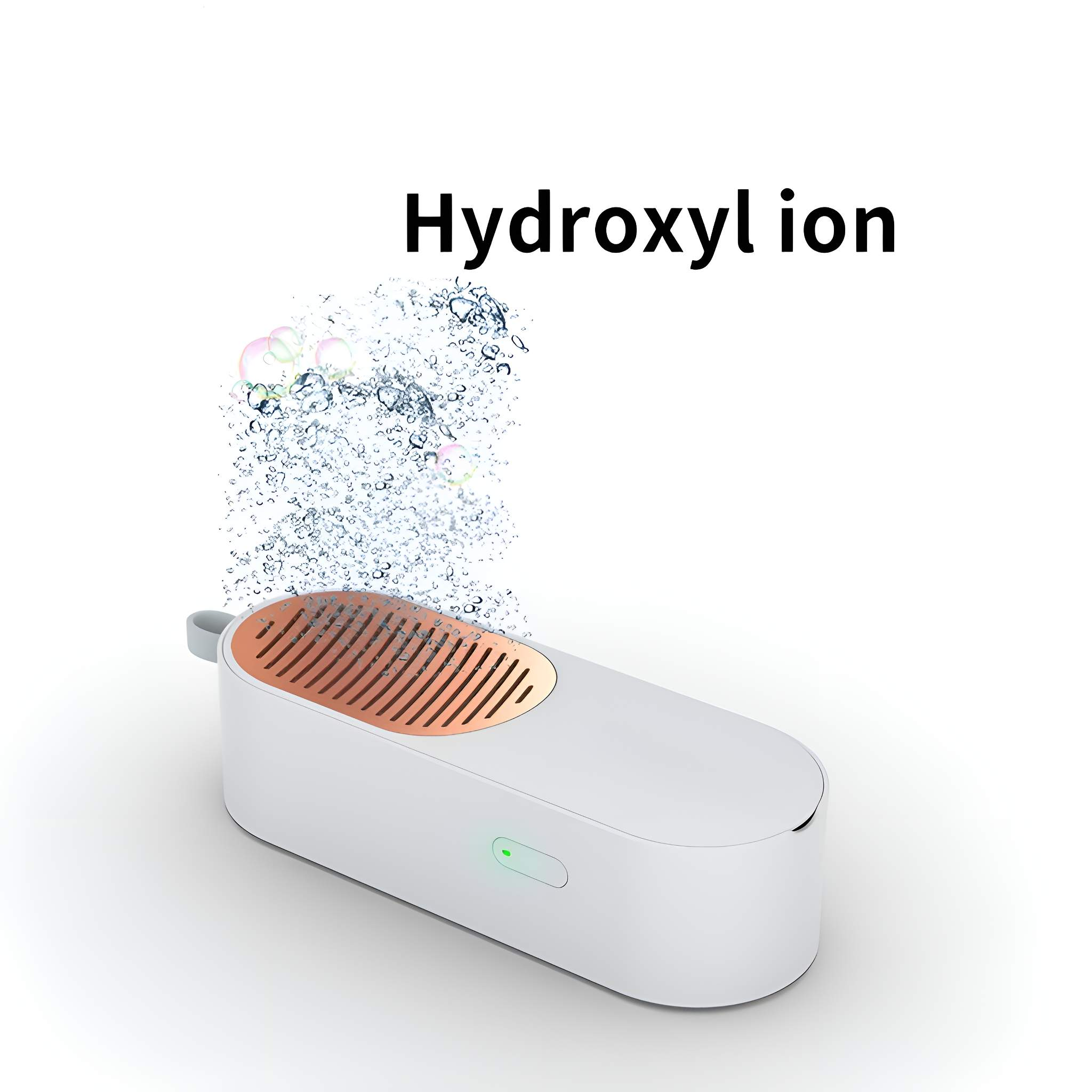 Ein weißer Sterilisator, der Blasen ausstößt, mit dem Text 'Hydroxylion'.