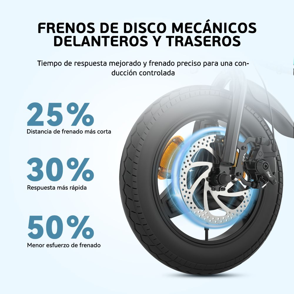 Primer plano de un freno de disco de bicicleta, enfatizando su diseño mecánico y potencia de frenado.
