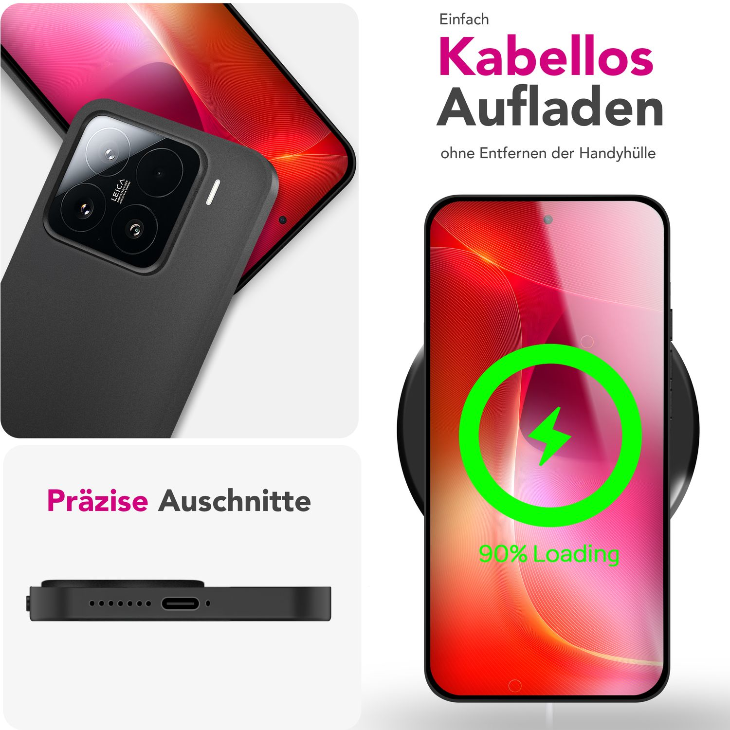 Un telefono si sta caricando in modalità wireless. Lo schermo mostra una percentuale di carica del 90%.