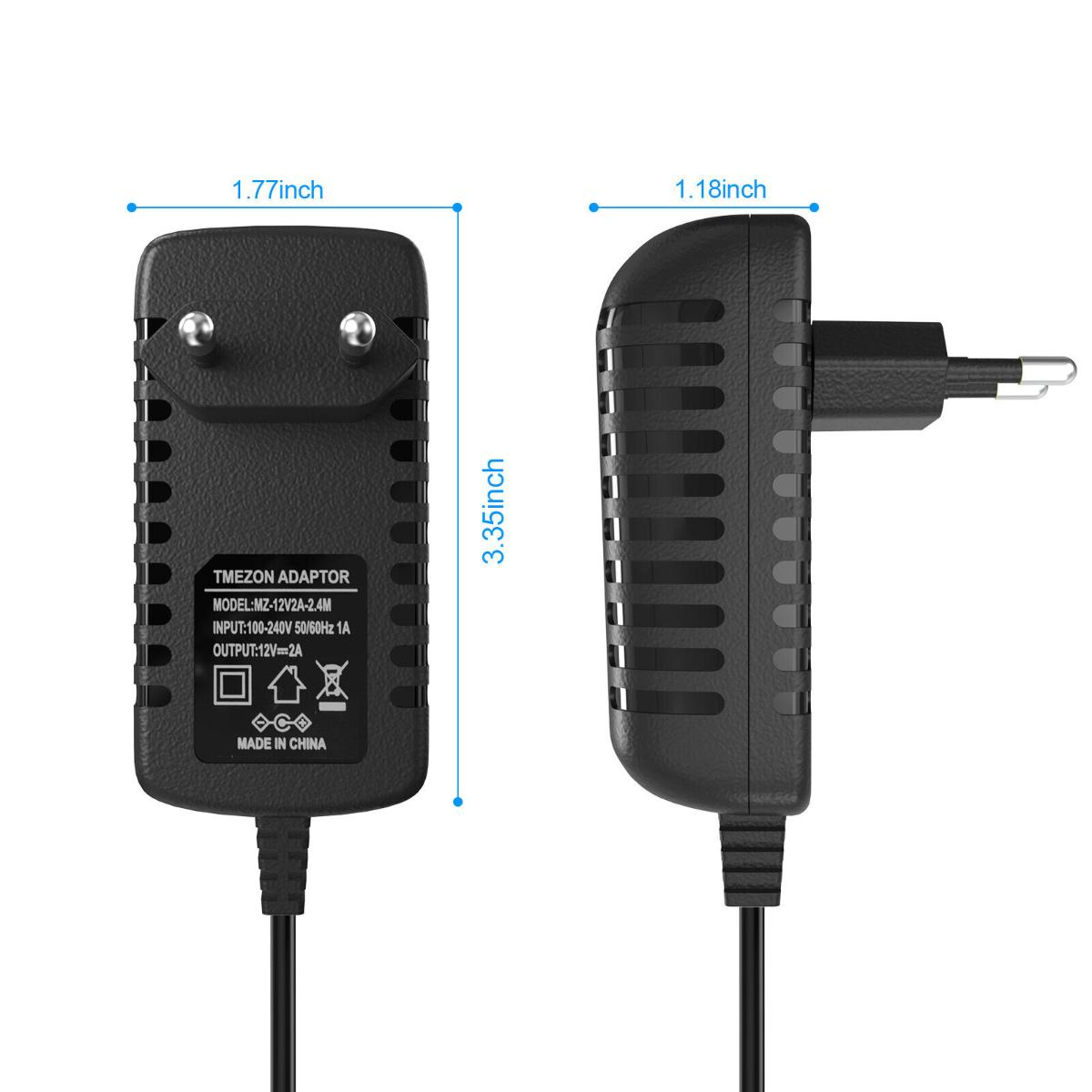 Zwei Ansichten eines schwarzen Adapters mit Abmessungen. Text ist auf dem Adapter vorhanden.