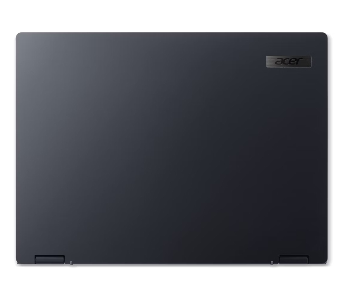 Laptop scuro, chiuso, che mostra il retro, con il logo Acer, su sfondo bianco.