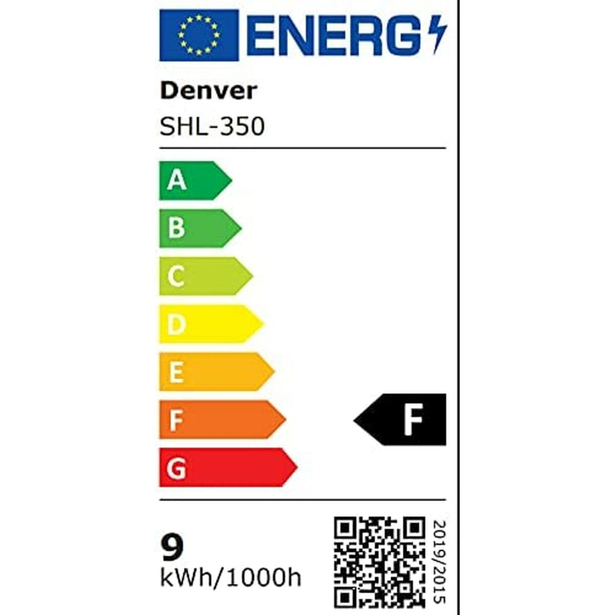 Etiqueta energética de una bombilla, que muestra la clase de eficiencia energética F.