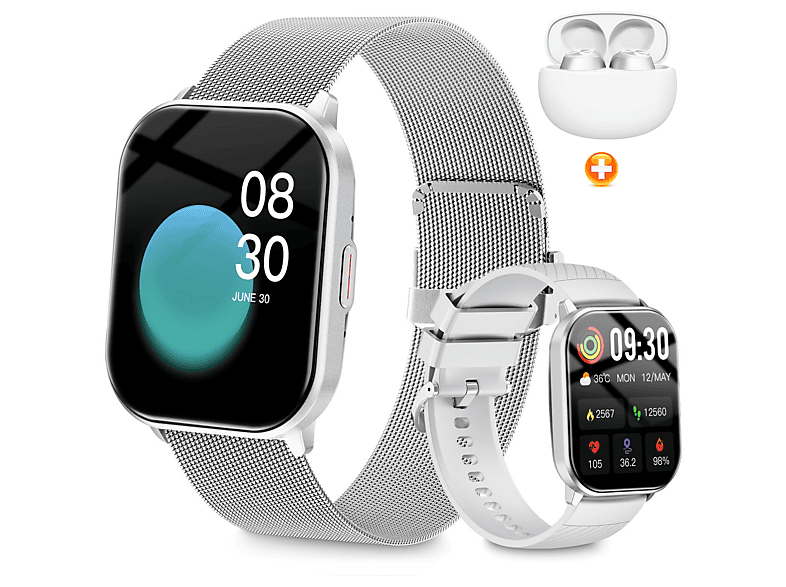 RAYOFI ZL54J Smartwatch Silikon, 22 mm, Schwarz/Gold/Silver