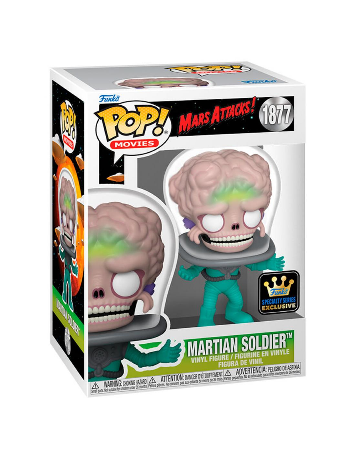 Caja Funko Pop! con una figura de soldado marciano. La caja muestra la figura, el nombre del producto e información de la marca.